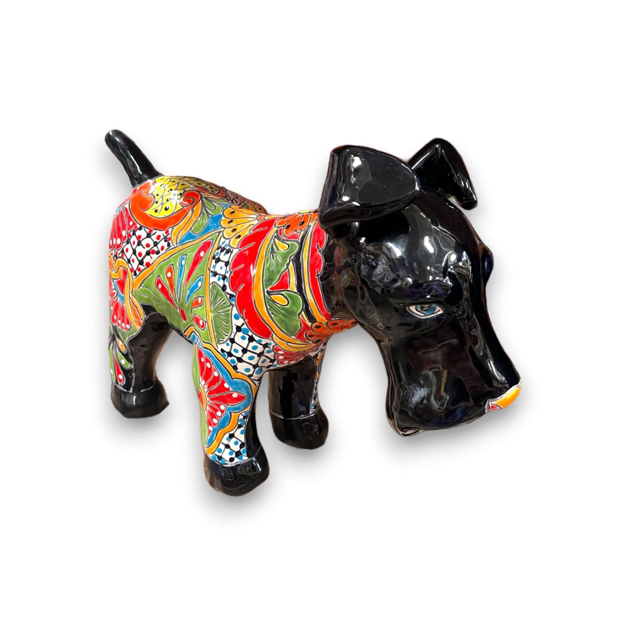 Escultura Vibrante de Perro de Talavera | Pieza Grande de Arte Mexicano Colorido Pintado a Mano