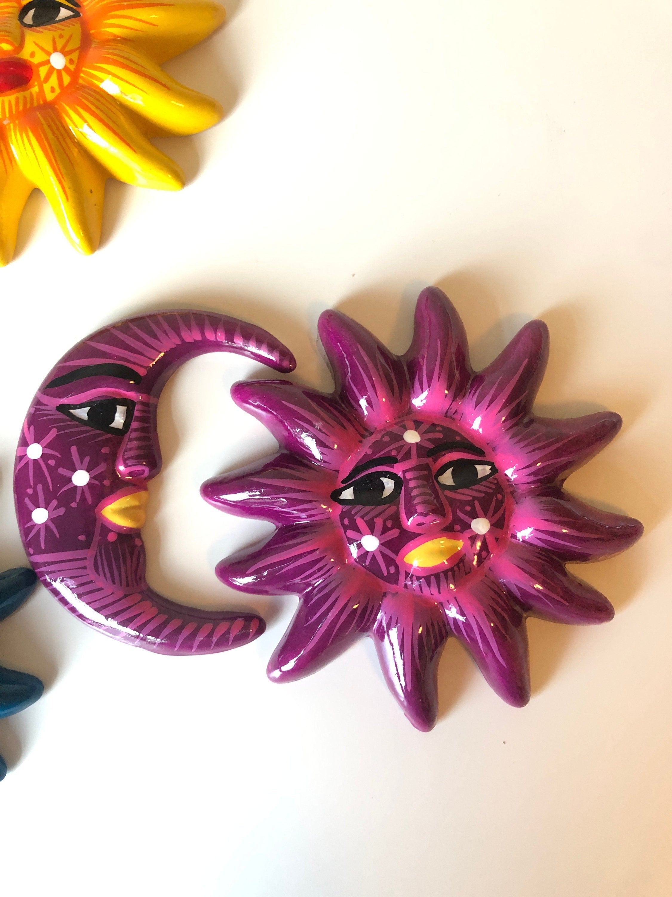 Mini sun moon mexican ceramic garden outside decoration