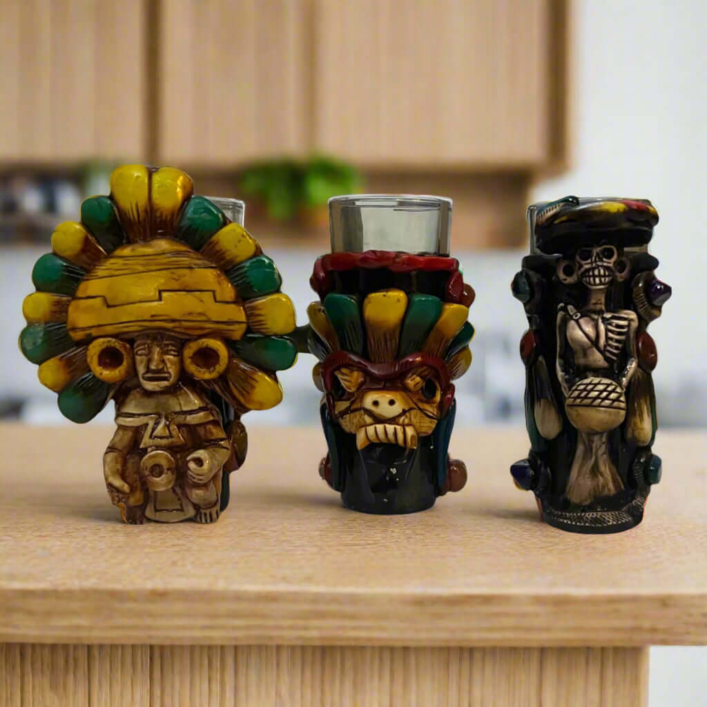 Vaso Tequilero Mexicano Artesanal | Diseño Guerrero Azteca