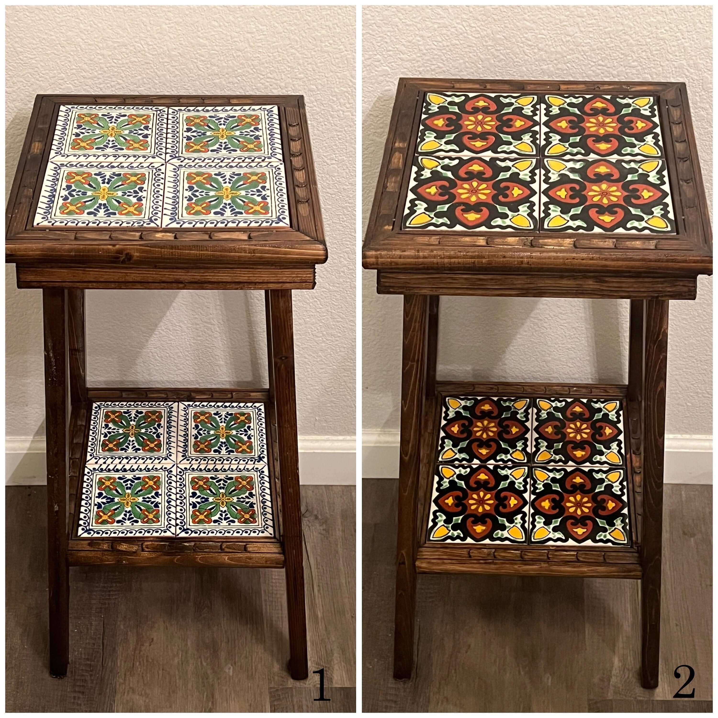 Mesa auxiliar de madera mexicana hecha a mano | Mesa auxiliar con azulejos cuadrados de Talavera