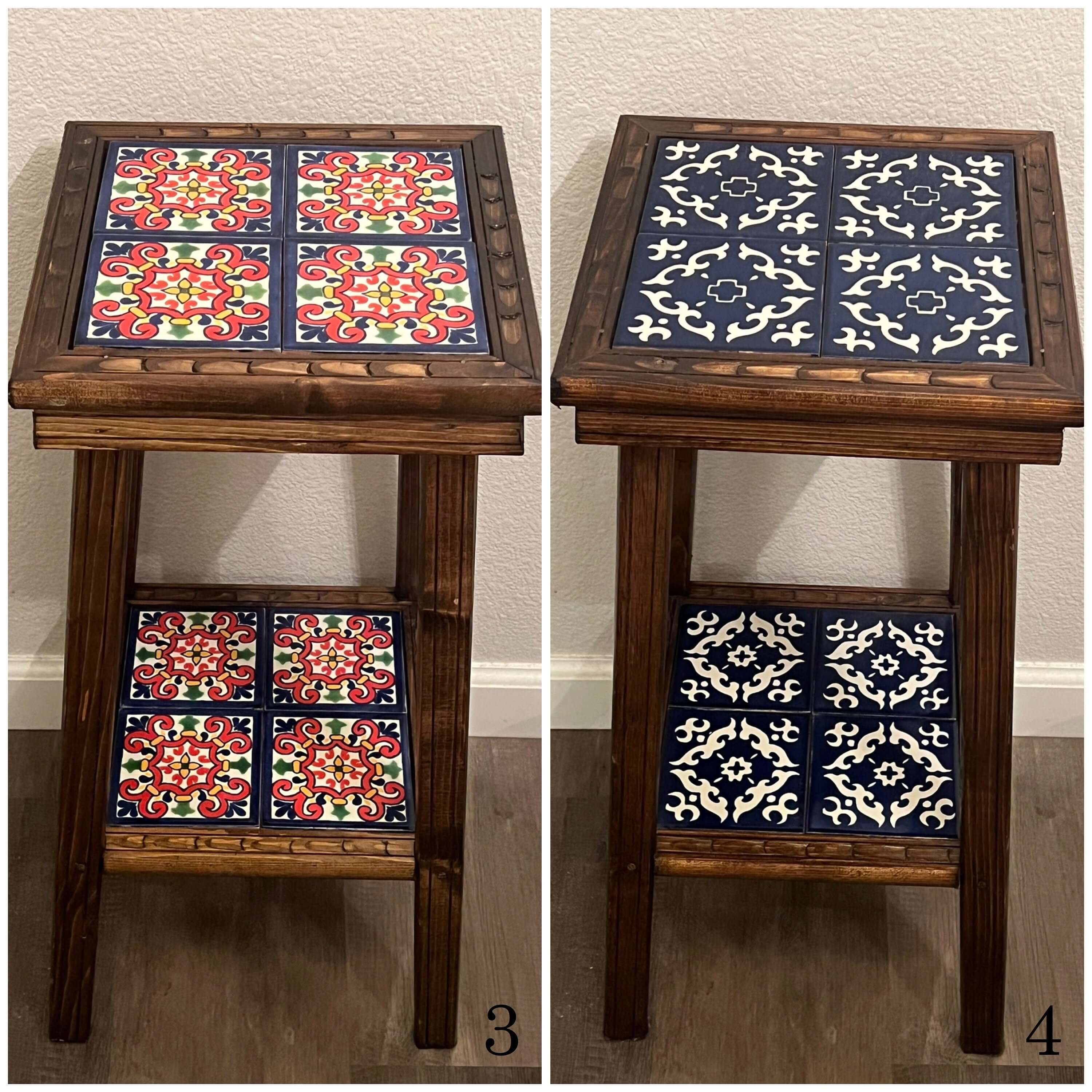 Mesa auxiliar de madera mexicana hecha a mano | Mesa auxiliar con azulejos cuadrados de Talavera