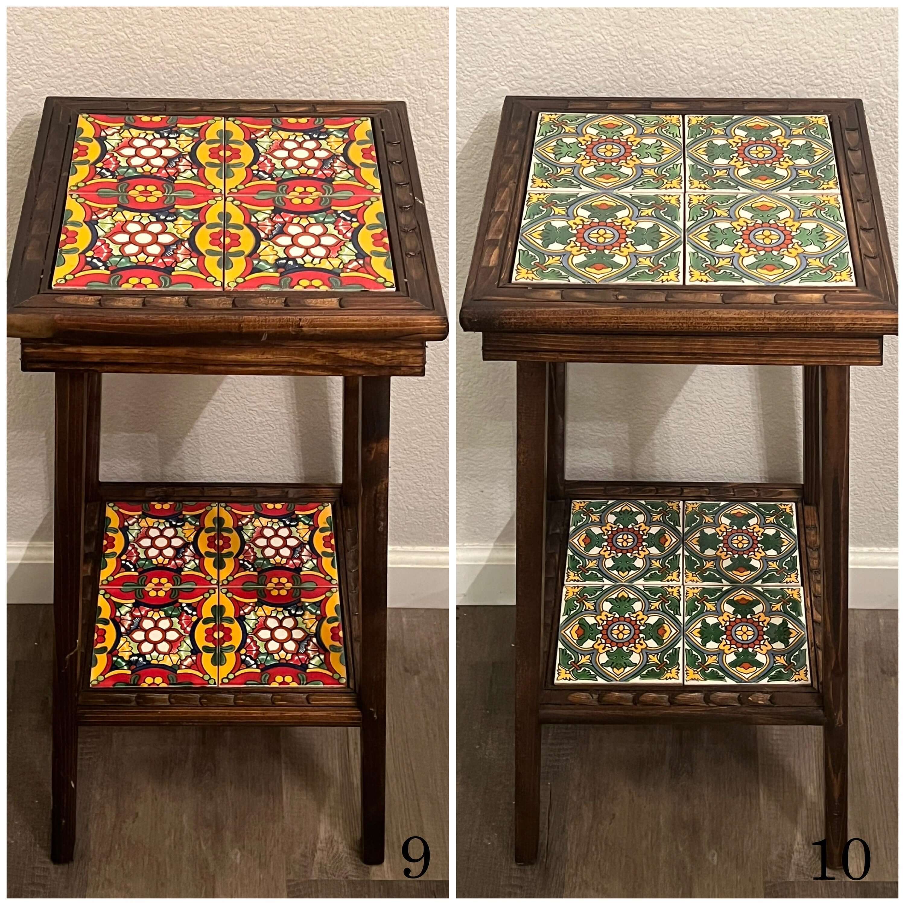 Mesa auxiliar de madera mexicana hecha a mano | Mesa auxiliar con azulejos cuadrados de Talavera