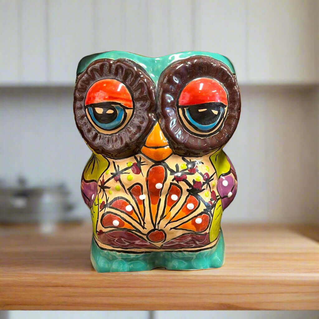 Maceta Búho Talavera | Cerámica de Doble Cara Pintada a Mano