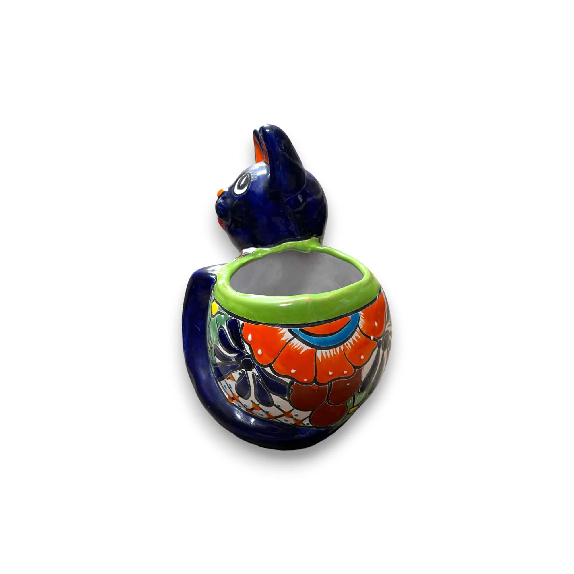 Maceta de gato hecha a mano | Obra de arte de Talavera de gato pintada a mano (tamaño mediano)
