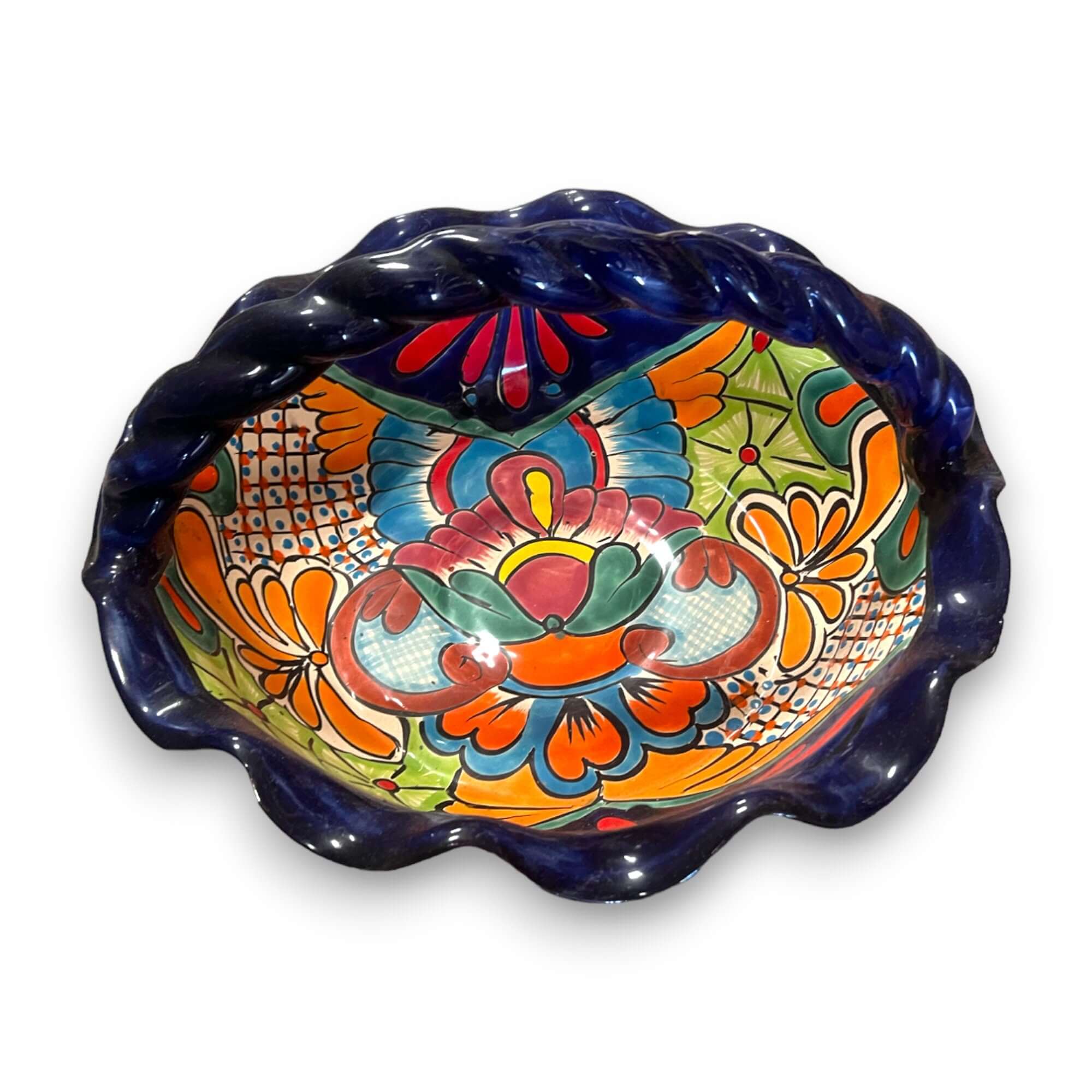 Cesta de frutas de Talavera | Centro de mesa colorido pintado a mano