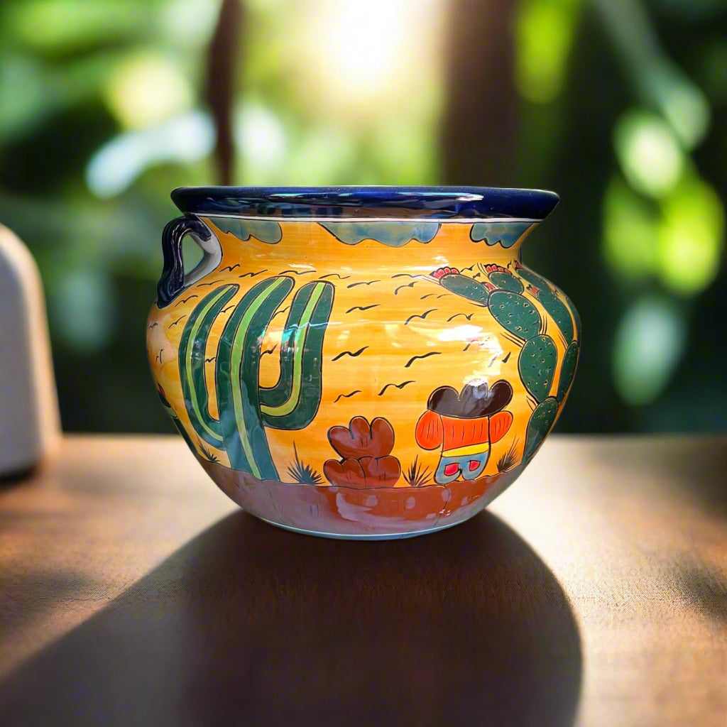 Maceta XL de Talavera | Jardinera con Diseño del Desierto Pintada a Mano
