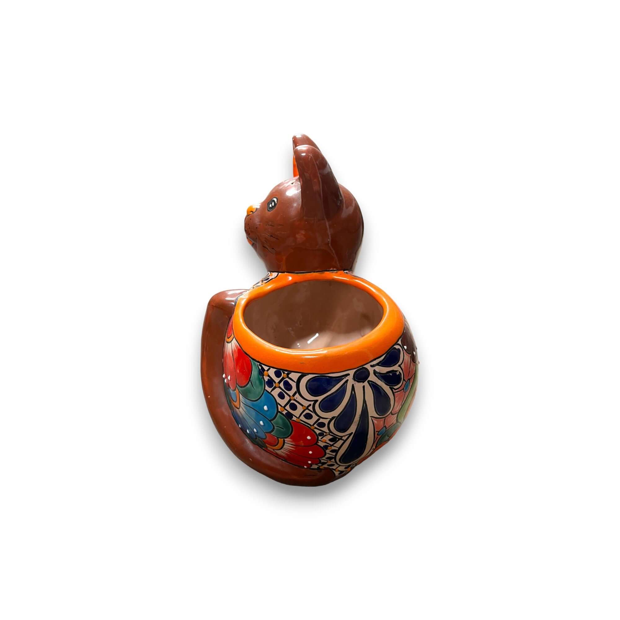 Maceta de gato hecha a mano | Obra de arte de Talavera de gato pintada a mano (tamaño mediano)