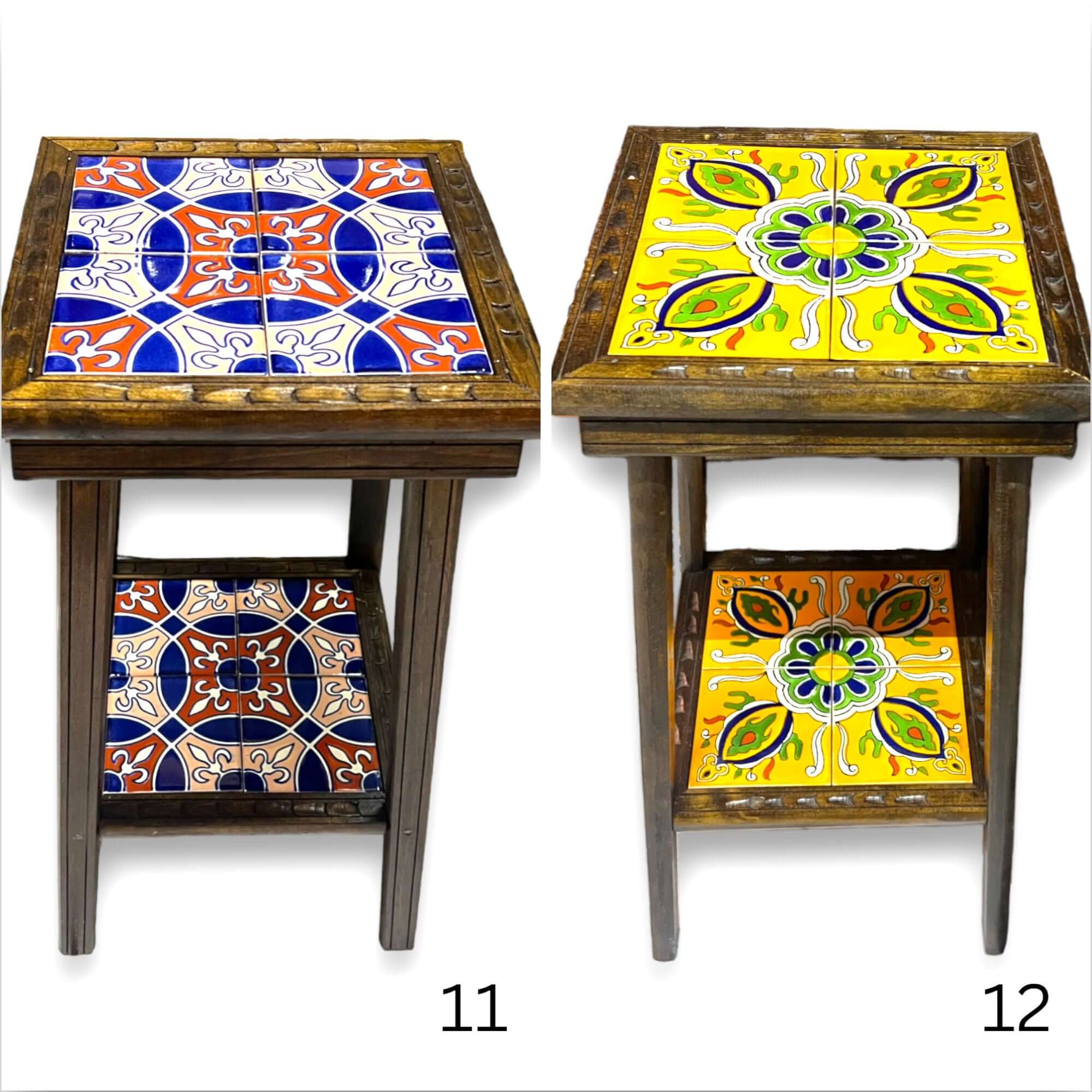 Mesa auxiliar de madera mexicana hecha a mano | Mesa auxiliar con azulejos cuadrados de Talavera