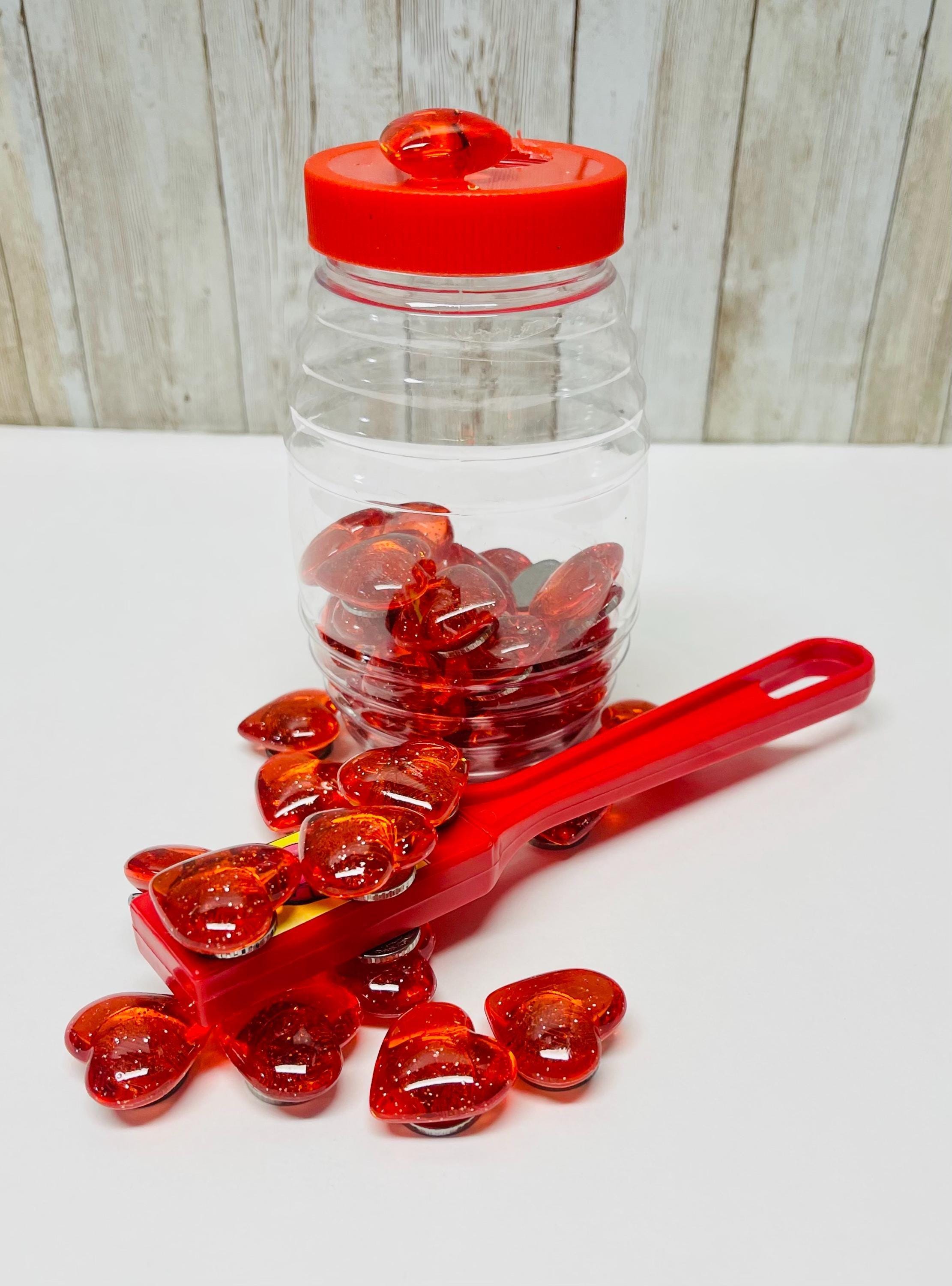 40 Fichas Magneticas de Corazonsitos con Pala Magnetica 40 Magnetic Heart Chips and Wand to Play Bingo