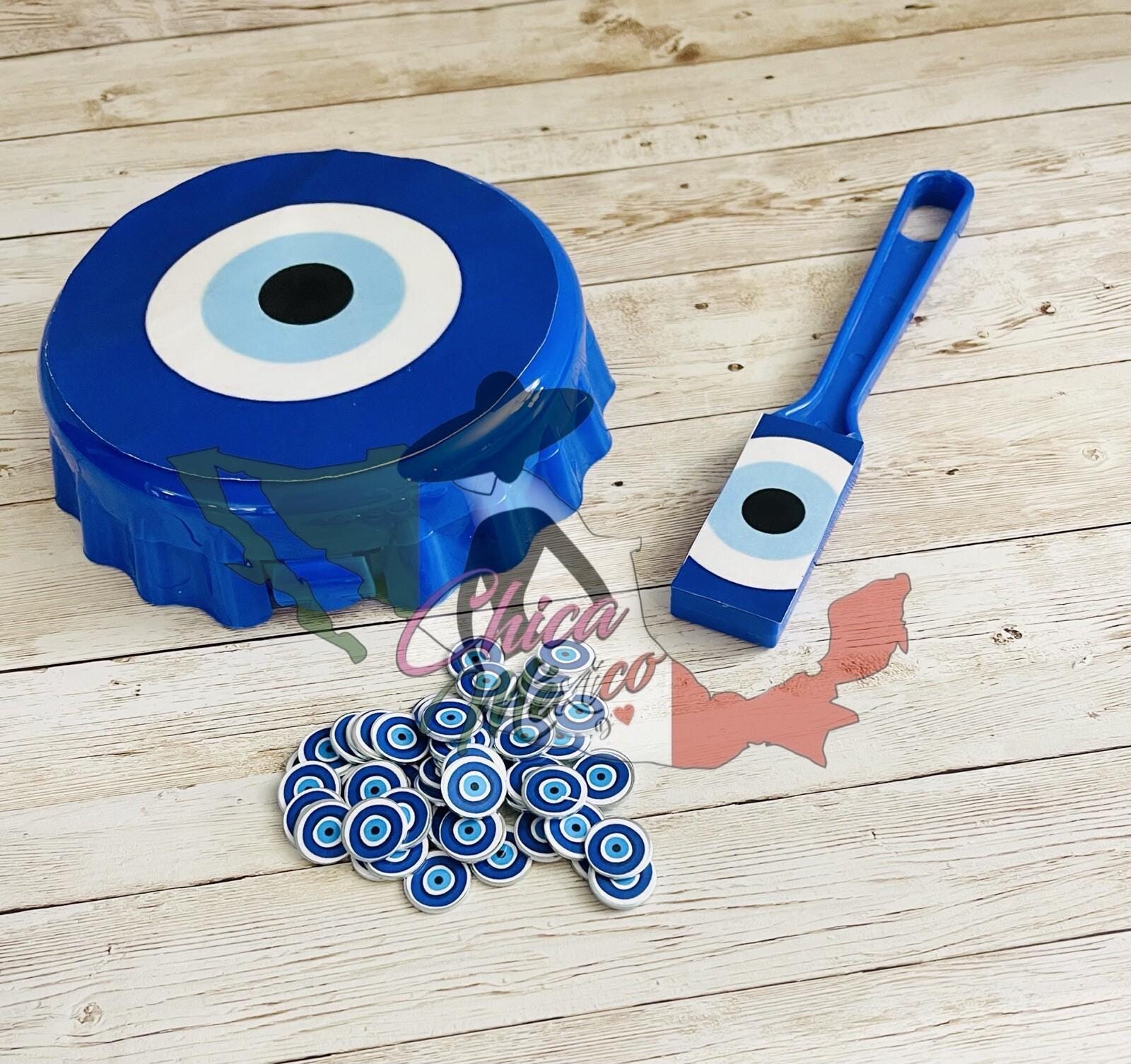Fichero con Pala Magnetica Y 50 Fichas De Mal De Ojo Guardar Fichas Y Monedas Evil Eye Magnetic Wand, Chips and Plastic Container