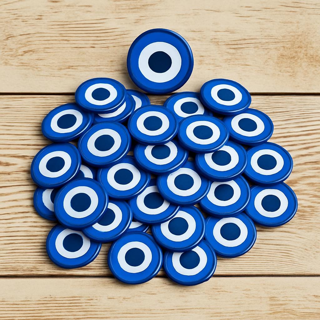 Fichero con Pala Magnetica Y 50 Fichas De Mal De Ojo Guardar Fichas Y Monedas Evil Eye Magnetic Wand, Chips and Plastic Container