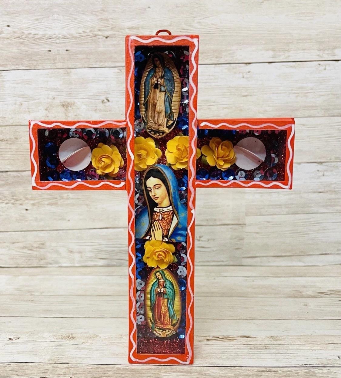 Day of the Dead Sugar Skulls Shadow Box Wall Art Nicho en Cruz de Catrinas Mexicano Decoracion Dia de Muertos