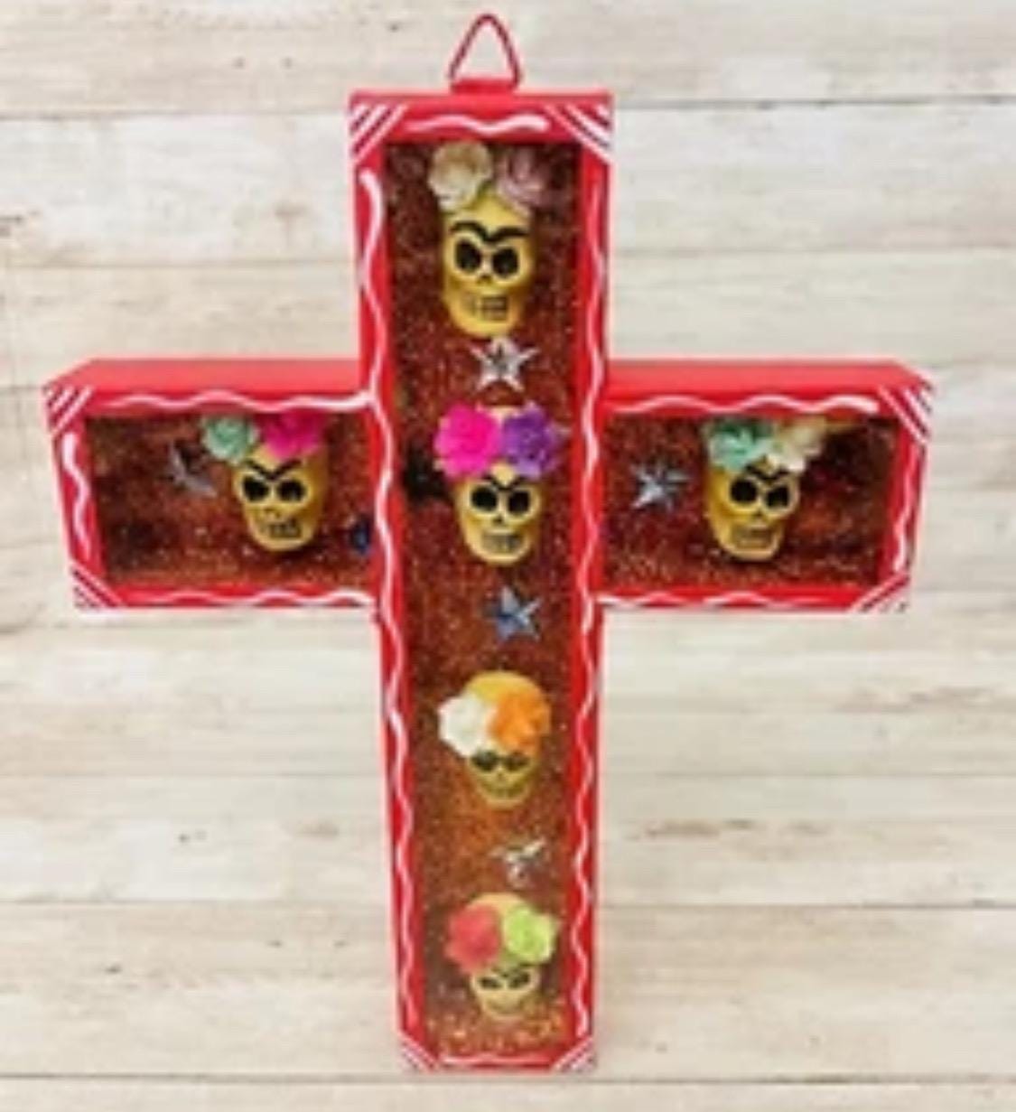 Day of the Dead Sugar Skulls Shadow Box Wall Art Nicho en Cruz de Catrinas Mexicano Decoracion Dia de Muertos