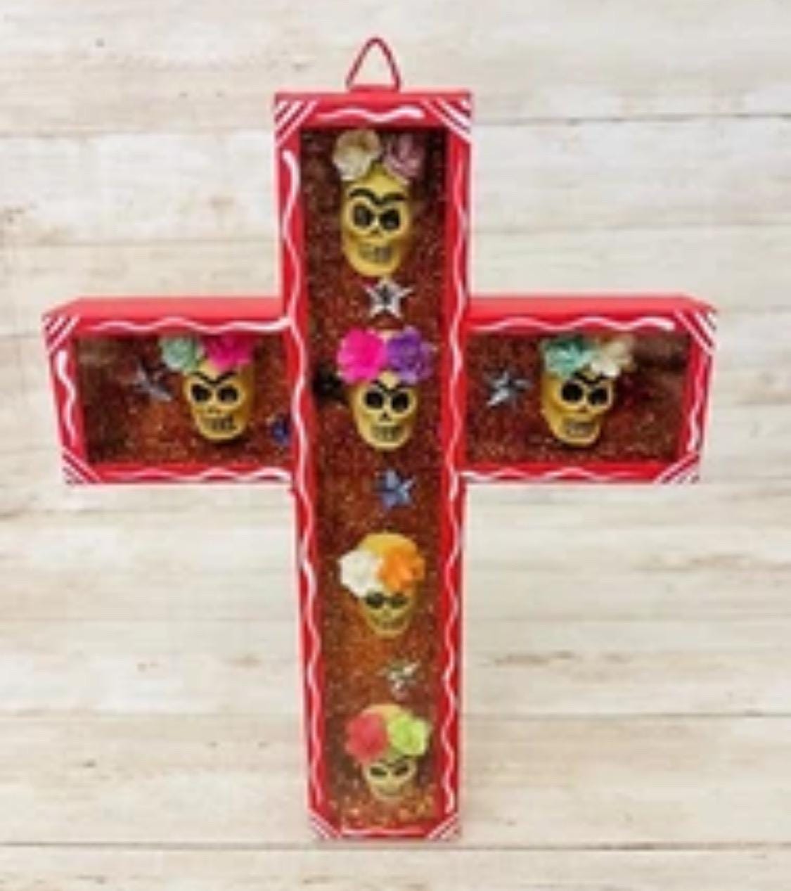 Day of the Dead Sugar Skulls Shadow Box Wall Art Nicho en Cruz de Catrinas Mexicano Decoracion Dia de Muertos