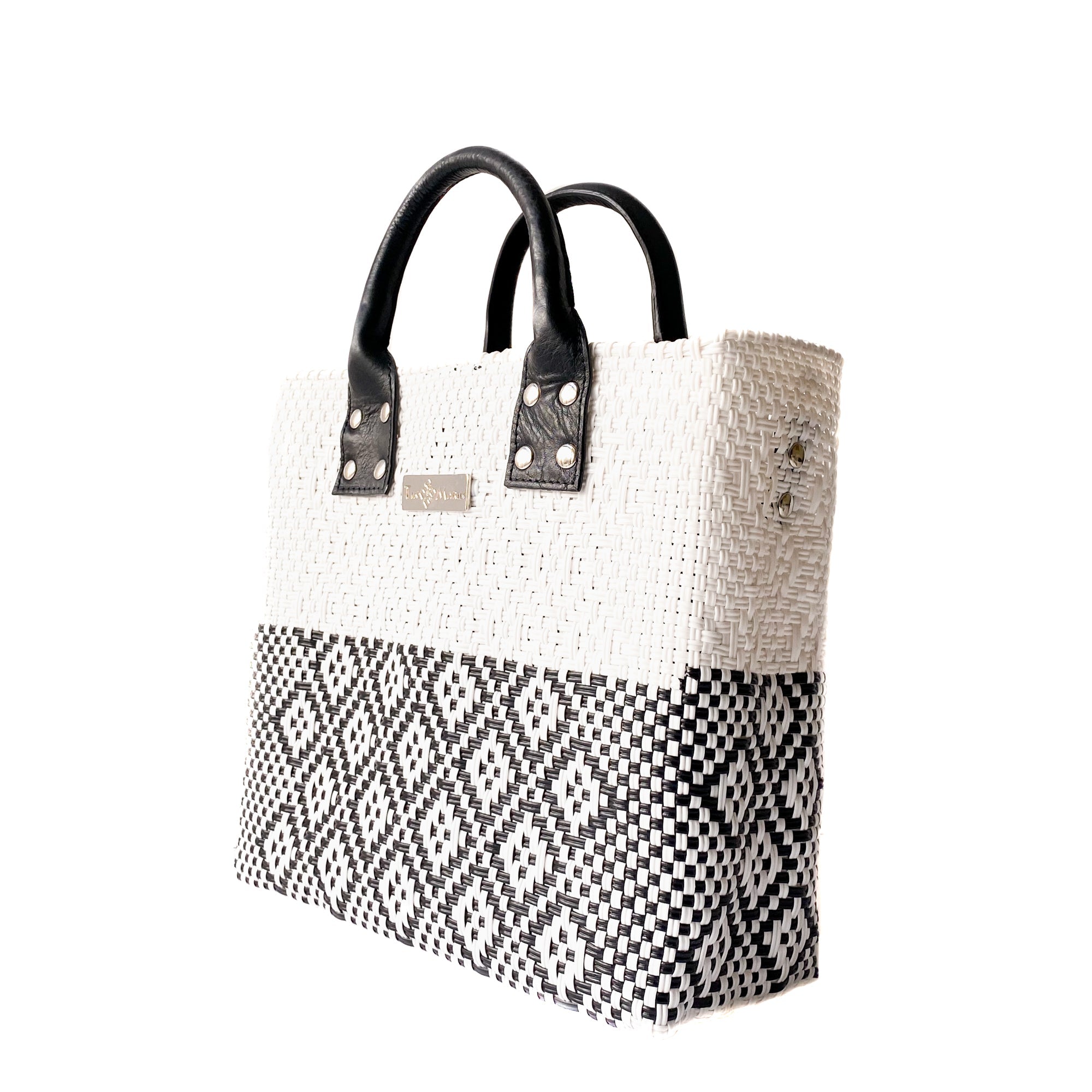 Tin Marin White Large Woven Crossbody Bag - Tan Leather