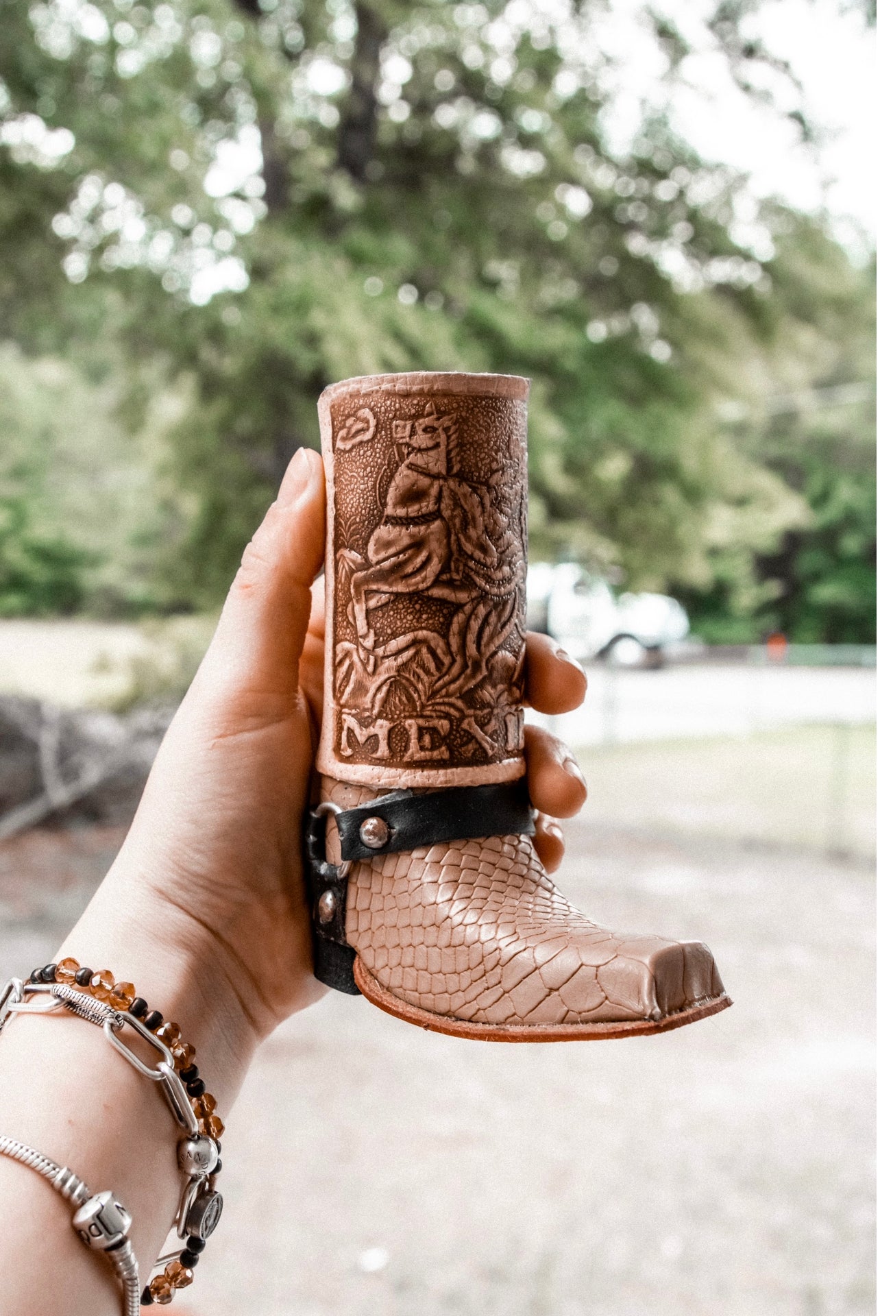 Bota Texana de Cuero Chupito de Tequila