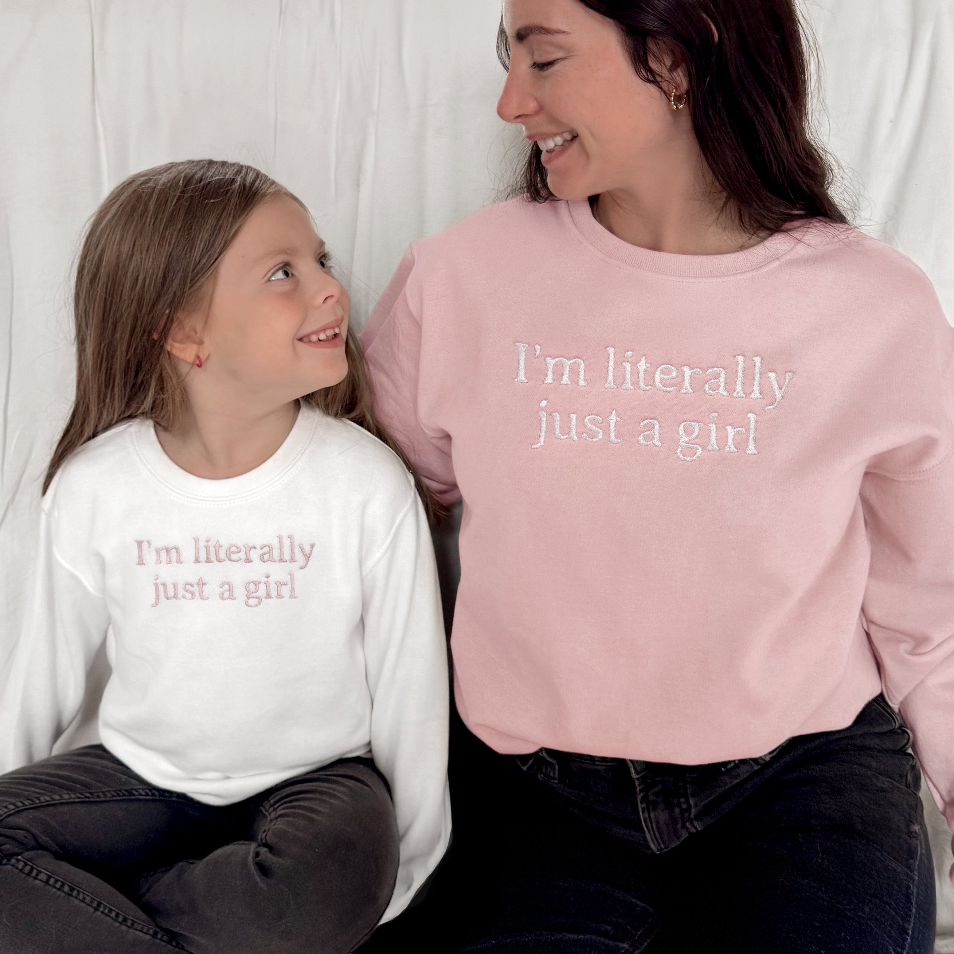 Embroidered "I'm Literally Just A Girl" Mother Daughter Matching Outfits