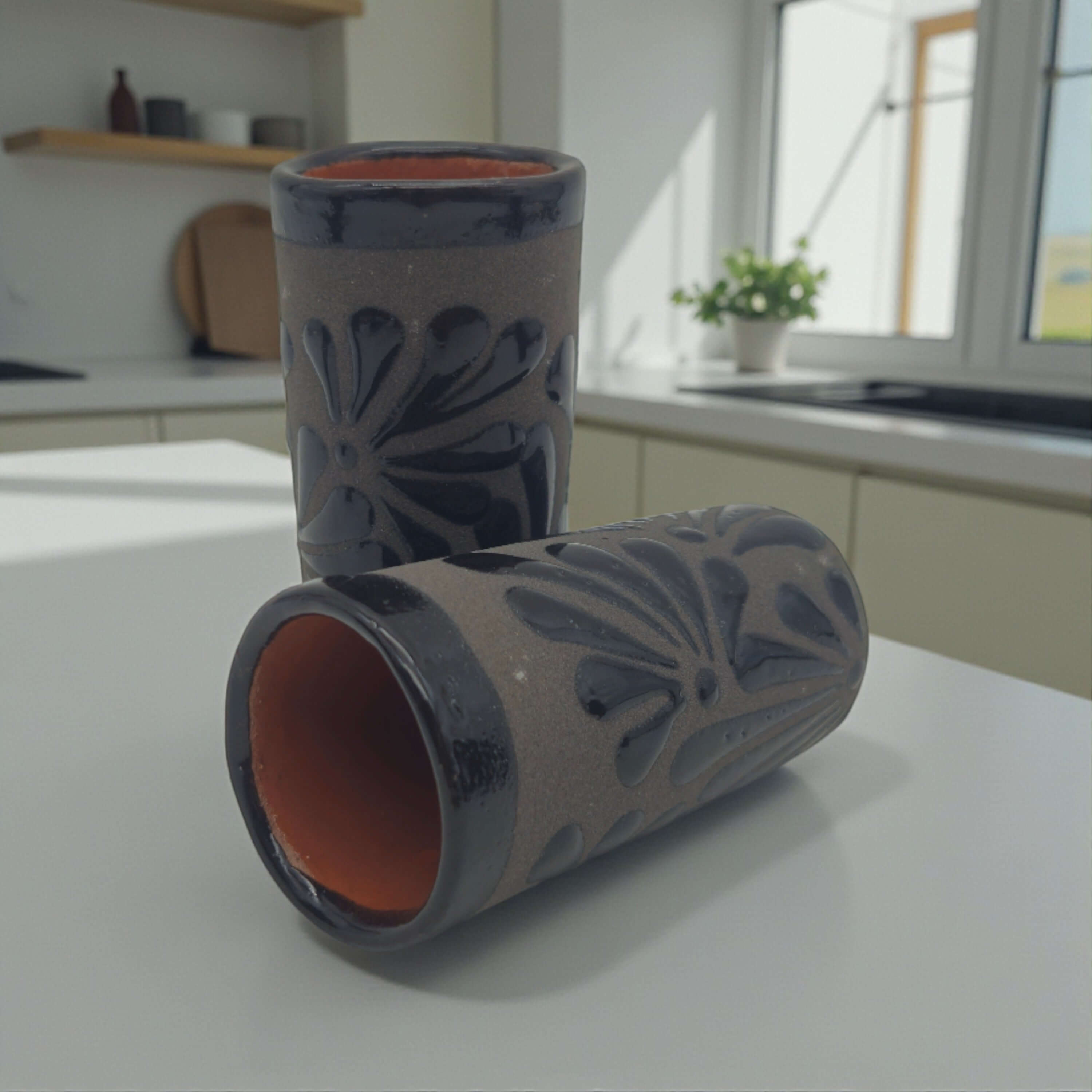 Matte Black Talavera Shot Glass | Mexican Ceramic Barware