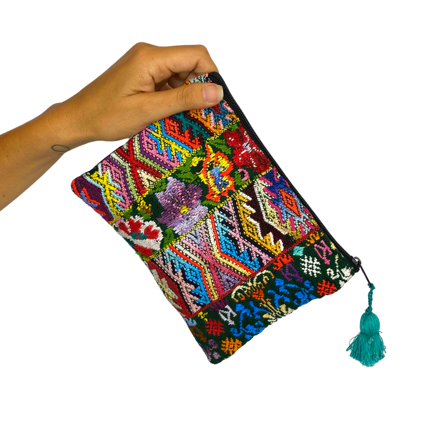 Bolsa de cosméticos huipil reciclada maya única (XL) - Guatemala