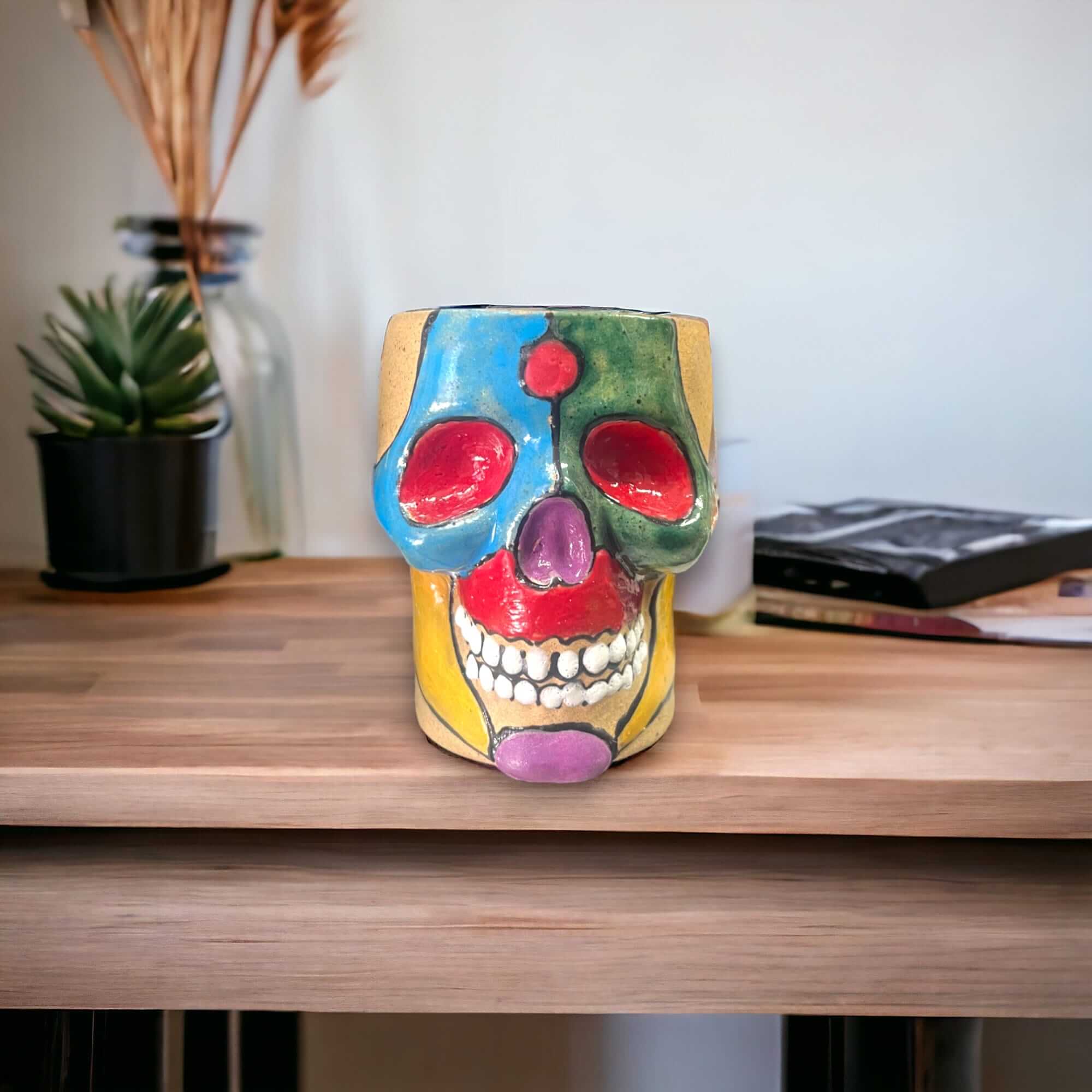 Maceta de calavera artesanal mexicana | Maceta pequeña única para decoración del hogar