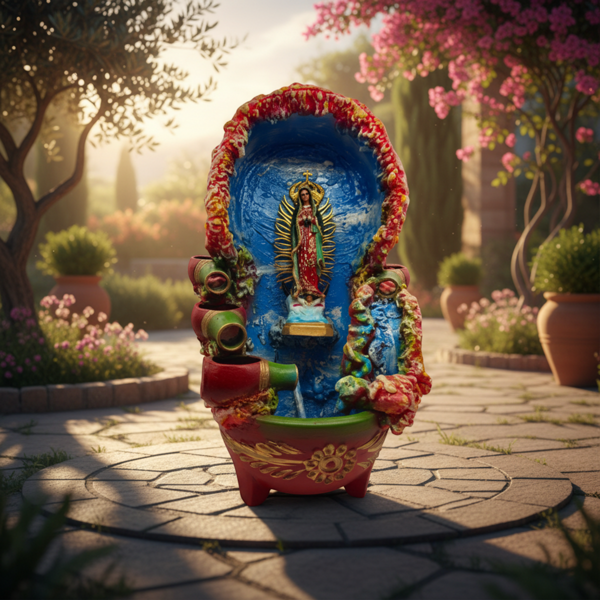 Fuente mexicana artesanal para exteriores | Fuente de agua tradicional pintada