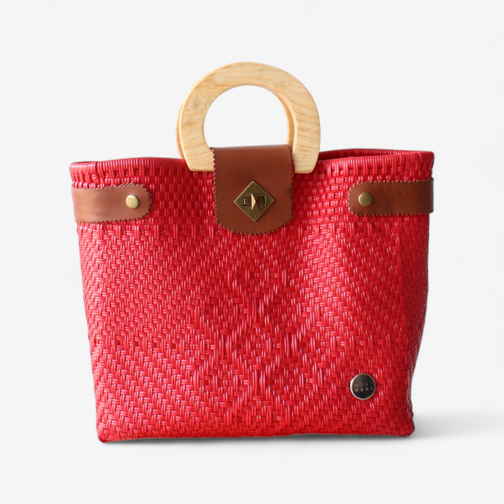 Red Mexican Tote Wood Handles