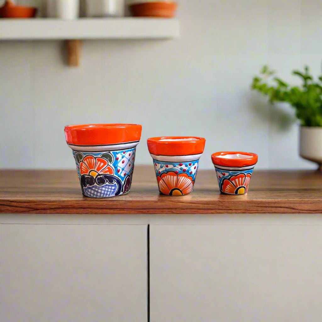 Juego de macetas Mini Talavera | Maceteros mexicanos coloridos (juego de 3)