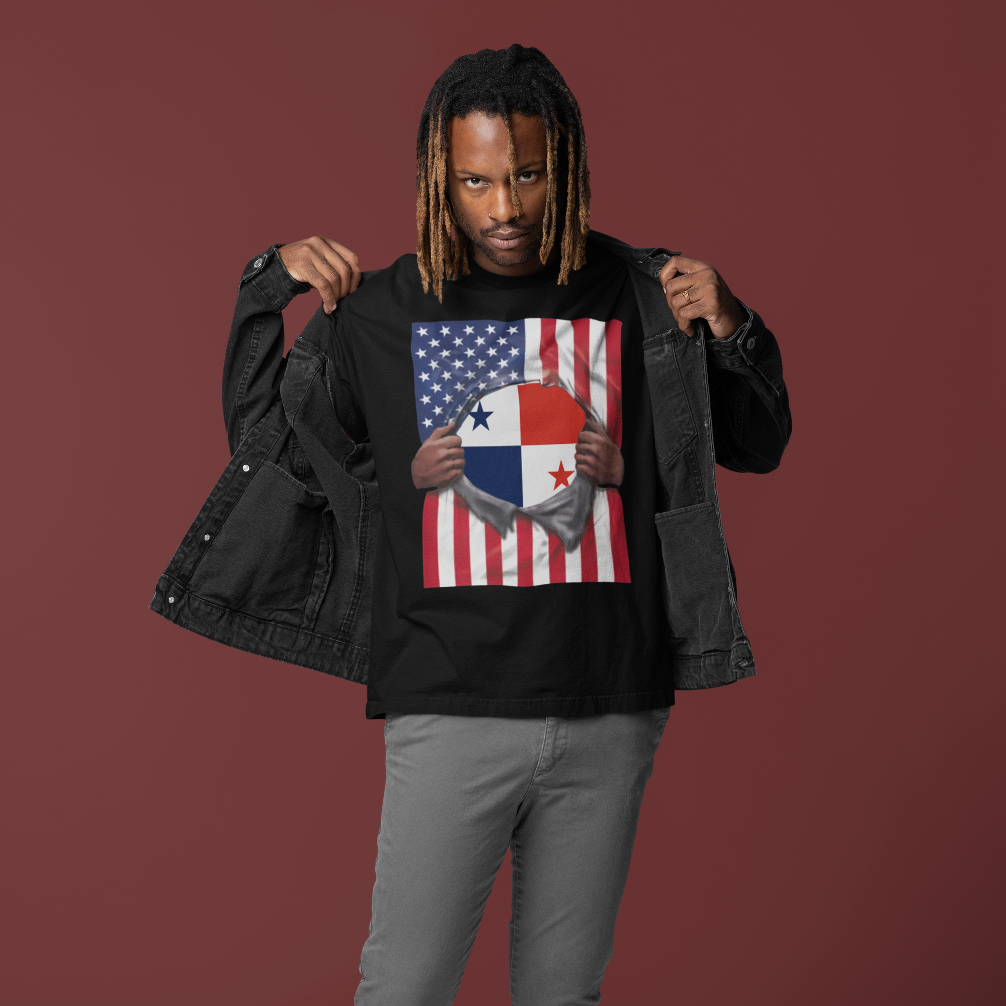 Camiseta Orgullo Bandera de Panamá + Bandera de EE. UU. | Bandera Panameña + Americana Rasgada 4 de Julio | Camisetas Virales Latinas Divertidas | Unisexo - 4 Colores