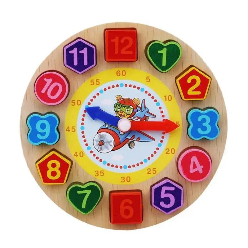 Montessori Cartoon Animal Educational Wooden Beaded Geometry  Digital Clock Puzzles Matching Clock Toy For Children