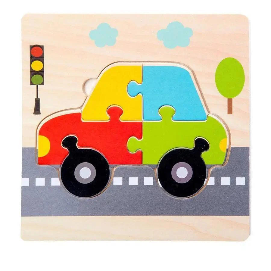 Montessori Games Baby Animals/traffic Kid's Cognition Puzzles Toys Wooden Cartoon Cognition Puzzle Toys Matching Education Game