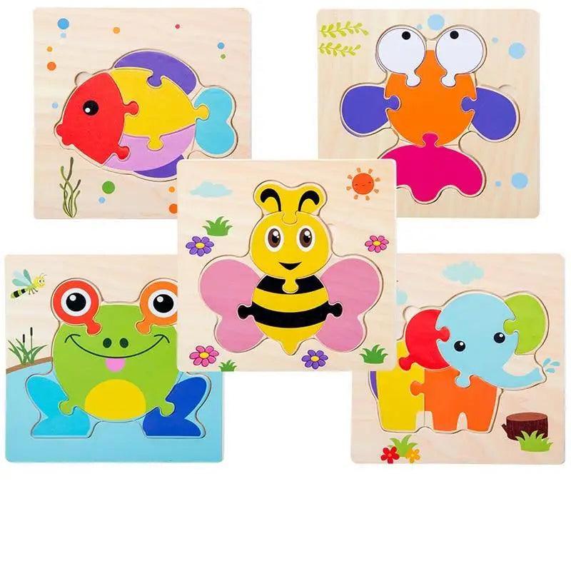 Montessori Games Baby Animals/traffic Kid's Cognition Puzzles Toys Wooden Cartoon Cognition Puzzle Toys Matching Education Game