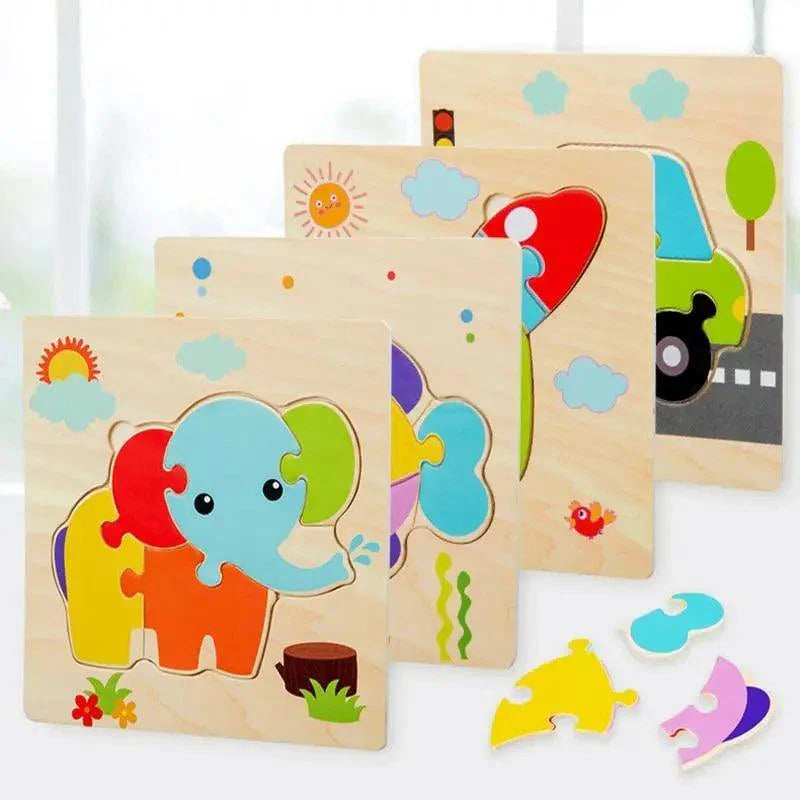 Montessori Games Baby Animals/traffic Kid's Cognition Puzzles Toys Wooden Cartoon Cognition Puzzle Toys Matching Education Game