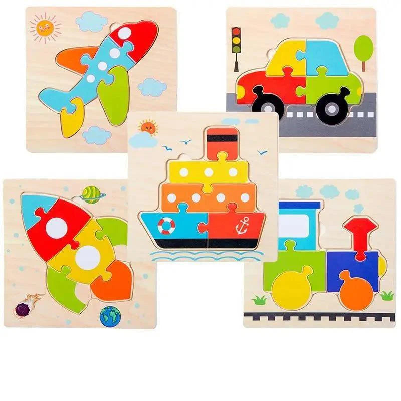 Montessori Games Baby Animals/traffic Kid's Cognition Puzzles Toys Wooden Cartoon Cognition Puzzle Toys Matching Education Game