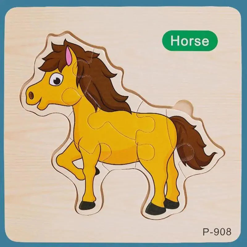 Montessori Games Baby Animals/traffic Kid's Cognition Puzzles Toys Wooden Cartoon Cognition Puzzle Toys Matching Education Game