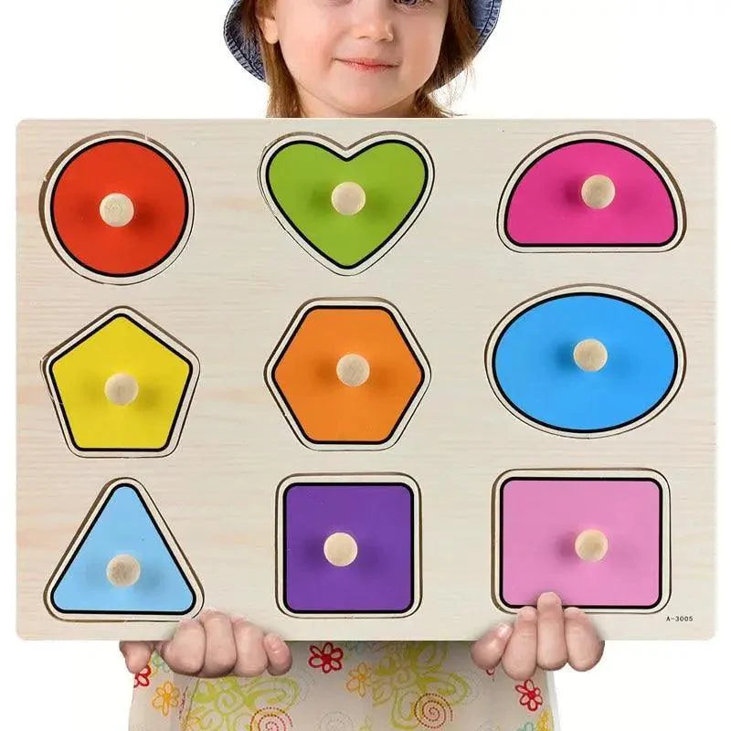 Montessori Wooden Puzzles Hand Grab Boards Toys Tangram Baby Educational Toys Cartoon Vehicle Animals Fruits 3D Puzzles