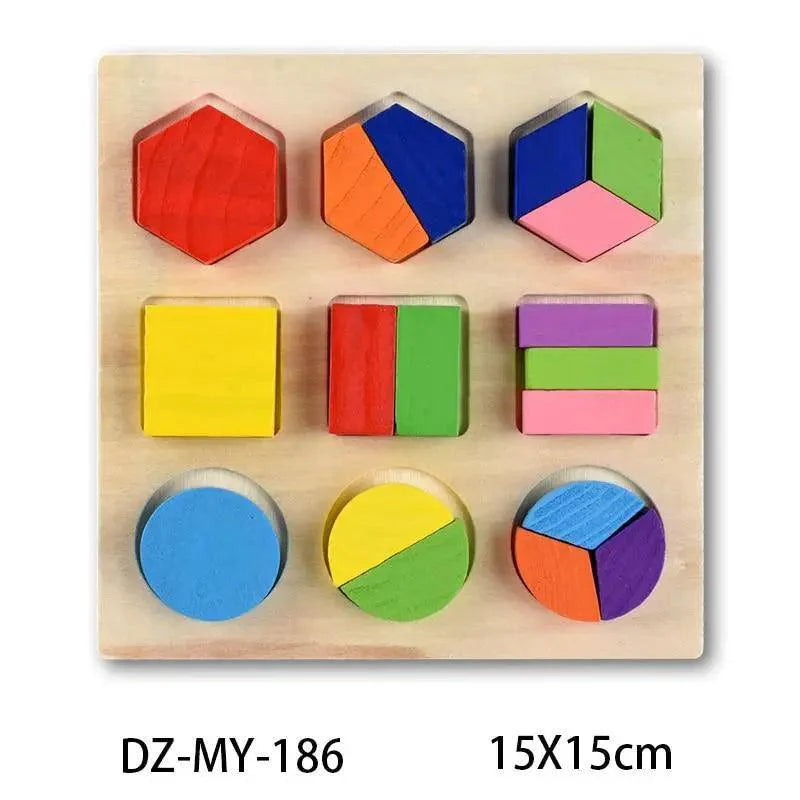 Montessori Wooden Puzzles Hand Grab Boards Toys Tangram Baby Educational Toys Cartoon Vehicle Animals Fruits 3D Puzzles
