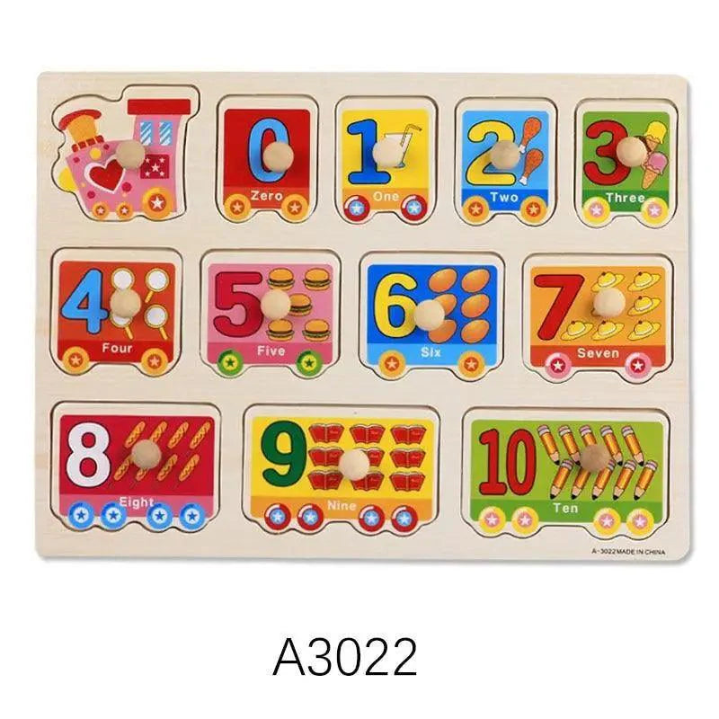 Montessori Wooden Puzzles Hand Grab Boards Toys Tangram Baby Educational Toys Cartoon Vehicle Animals Fruits 3D Puzzles