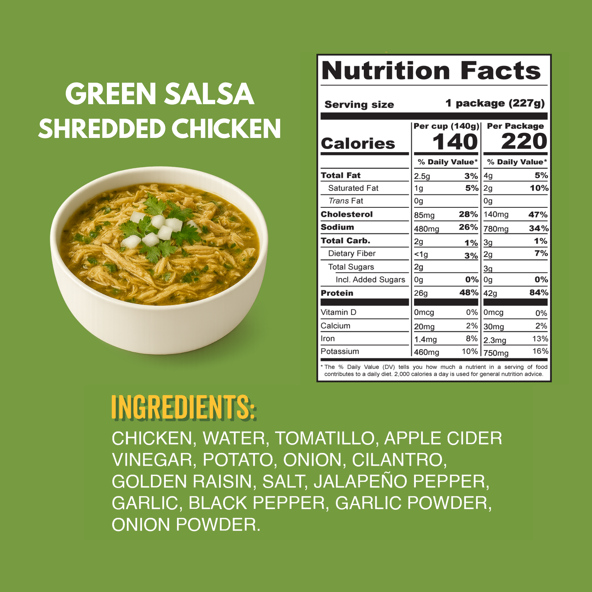 Pollo con Salsa Verde – 42g de Proteína | Listo en 90 Segundos
