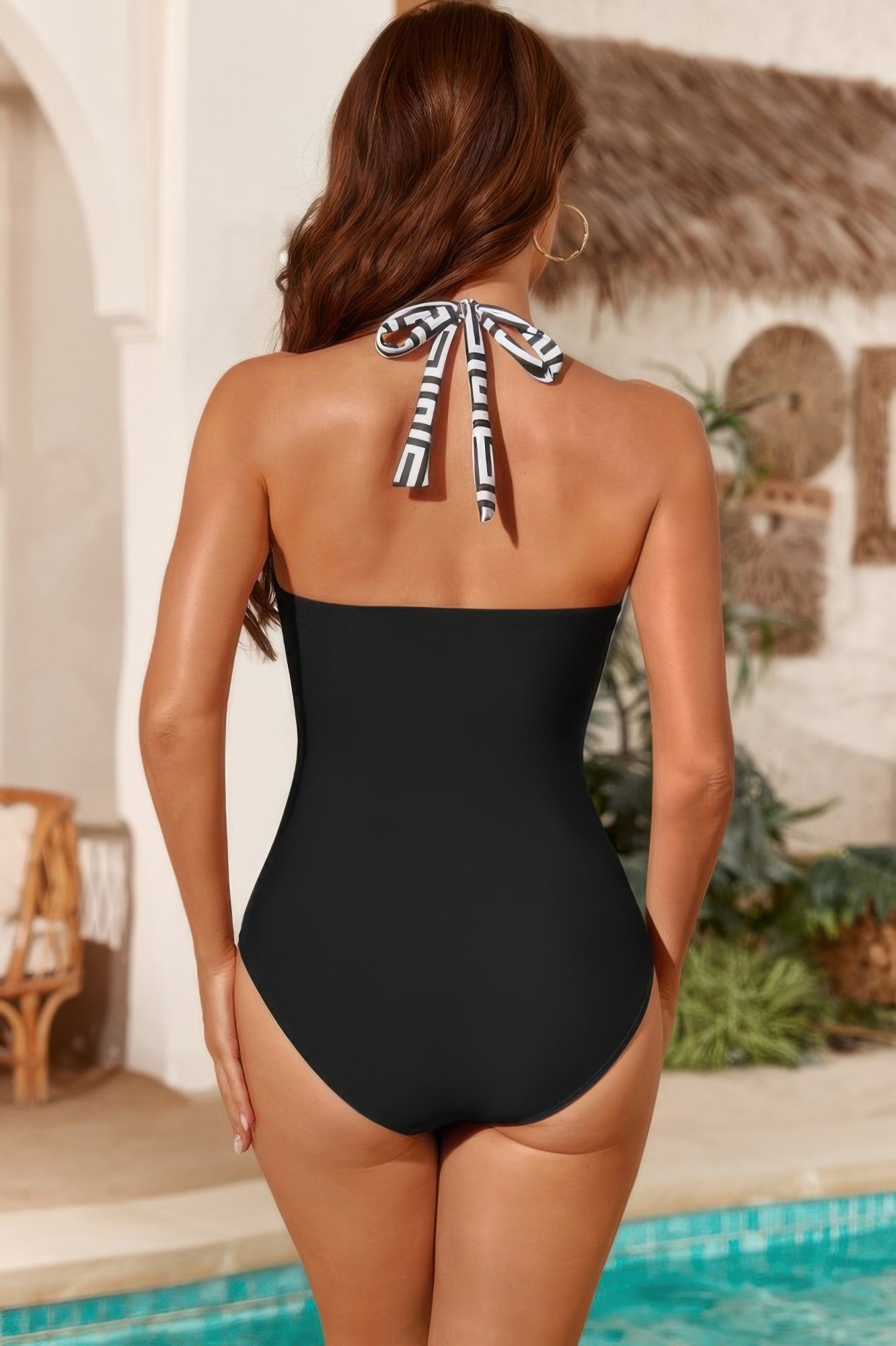 Brown One Piece Halter Top Swimsuit for Women