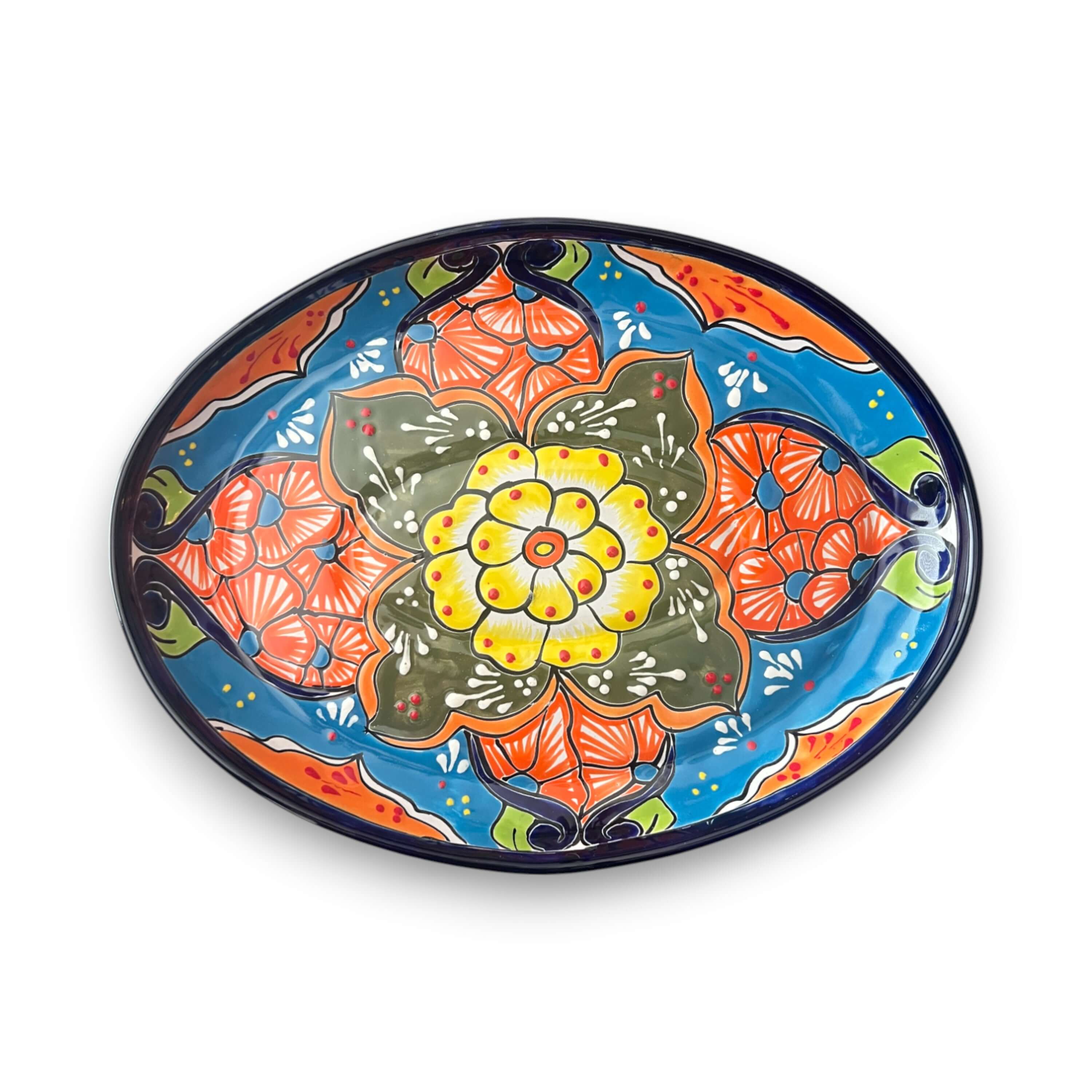 Bandeja Ovalada de Talavera | Charola Mexicana Colorida Pintada a Mano