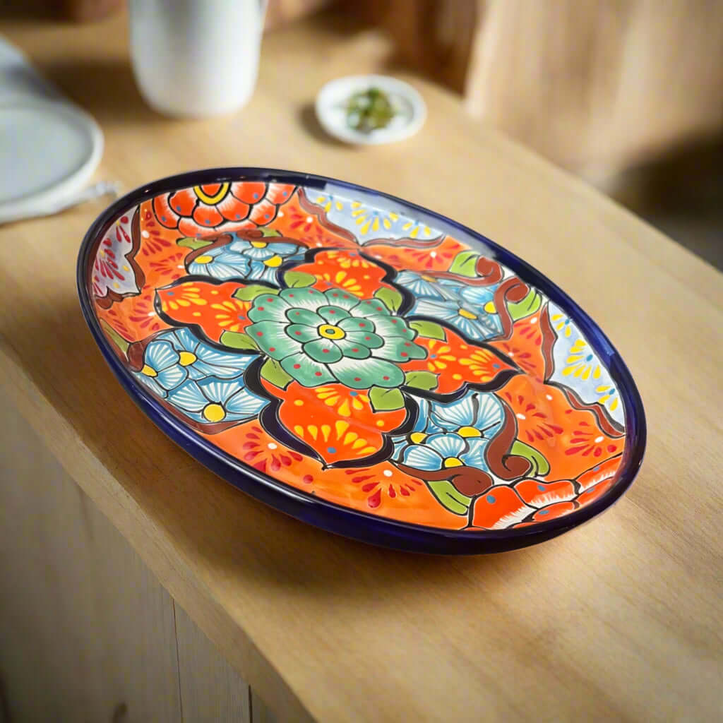 Bandeja Ovalada de Talavera | Charola Mexicana Colorida Pintada a Mano