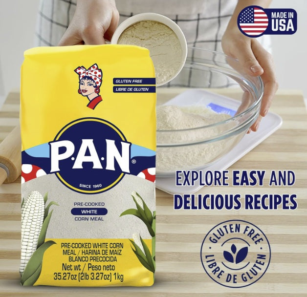 P.A.N. White Corn Meal – Pre-cooked Gluten Free and Kosher Flour for Arepas (2.2 lbs)