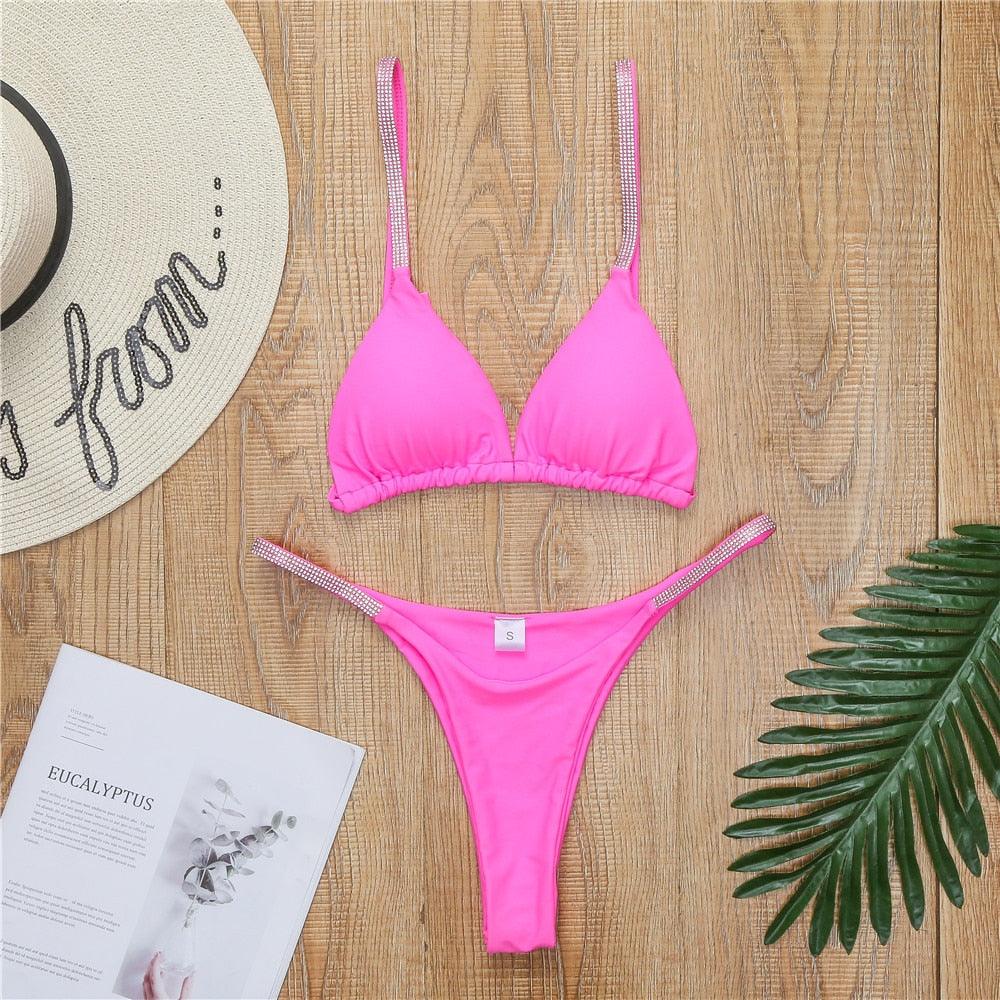 Swimwear Women Micro Bikini  Solid  Black G-String Swimsuits Bathers Bathing Suit 2 Piece Set  Bikinis For Women  Bathing Suit Women's Two-Piece Swimwear