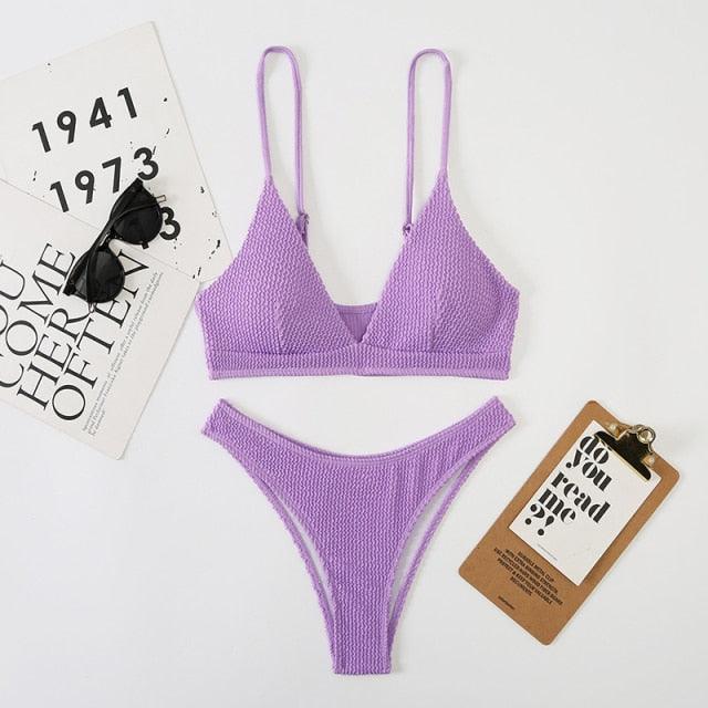 Women One-Shoulder Bikini Swimsuit Women Push Up Swimwear Women's Bathing Suit Comfortable Bikini Ribbed Two Piece Swimsuit Bikini Set Summer Bathing Suit Beach Wear Swimming Suit