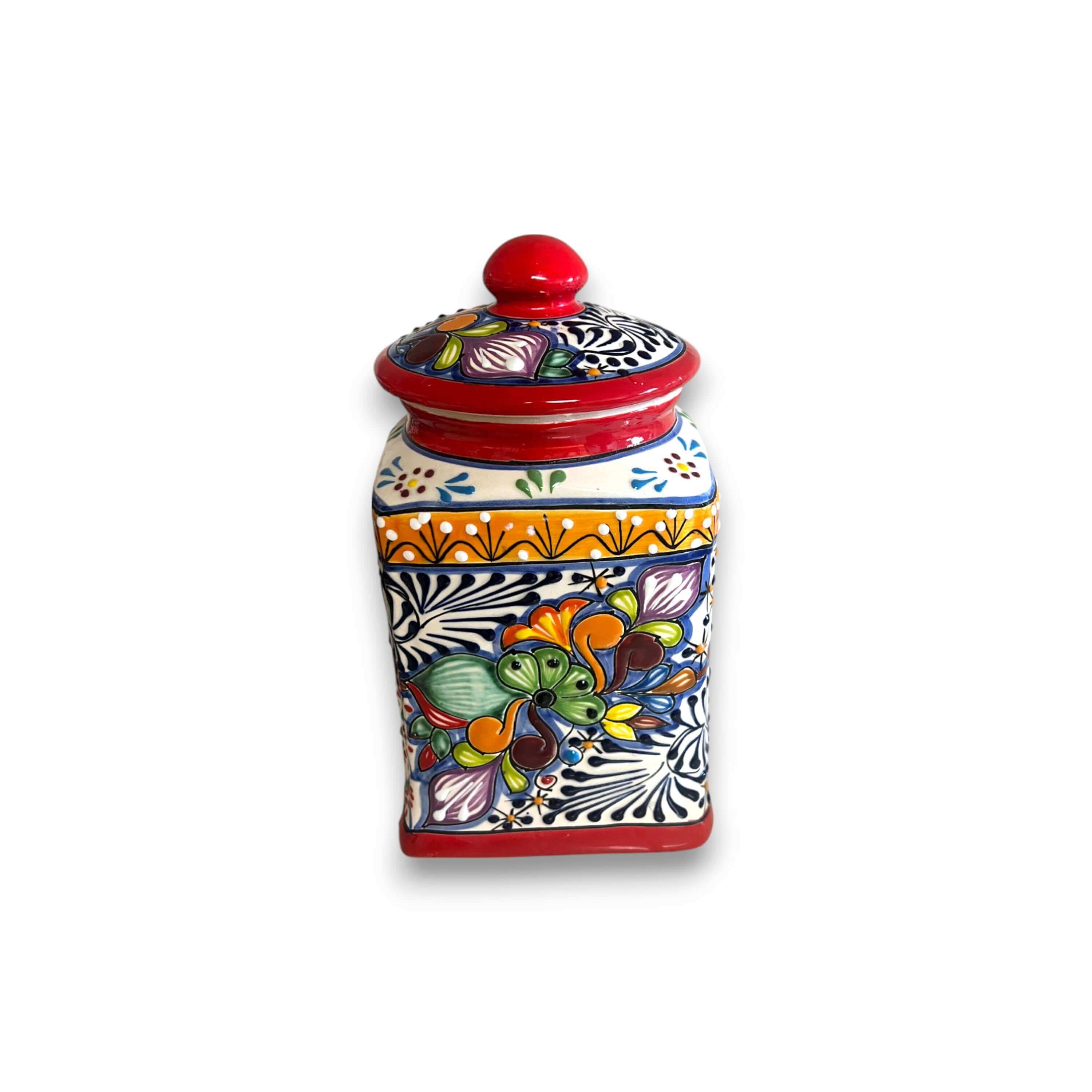 Juego de botes Talavera rojos | Tarros de cocina mexicanos pintados a mano