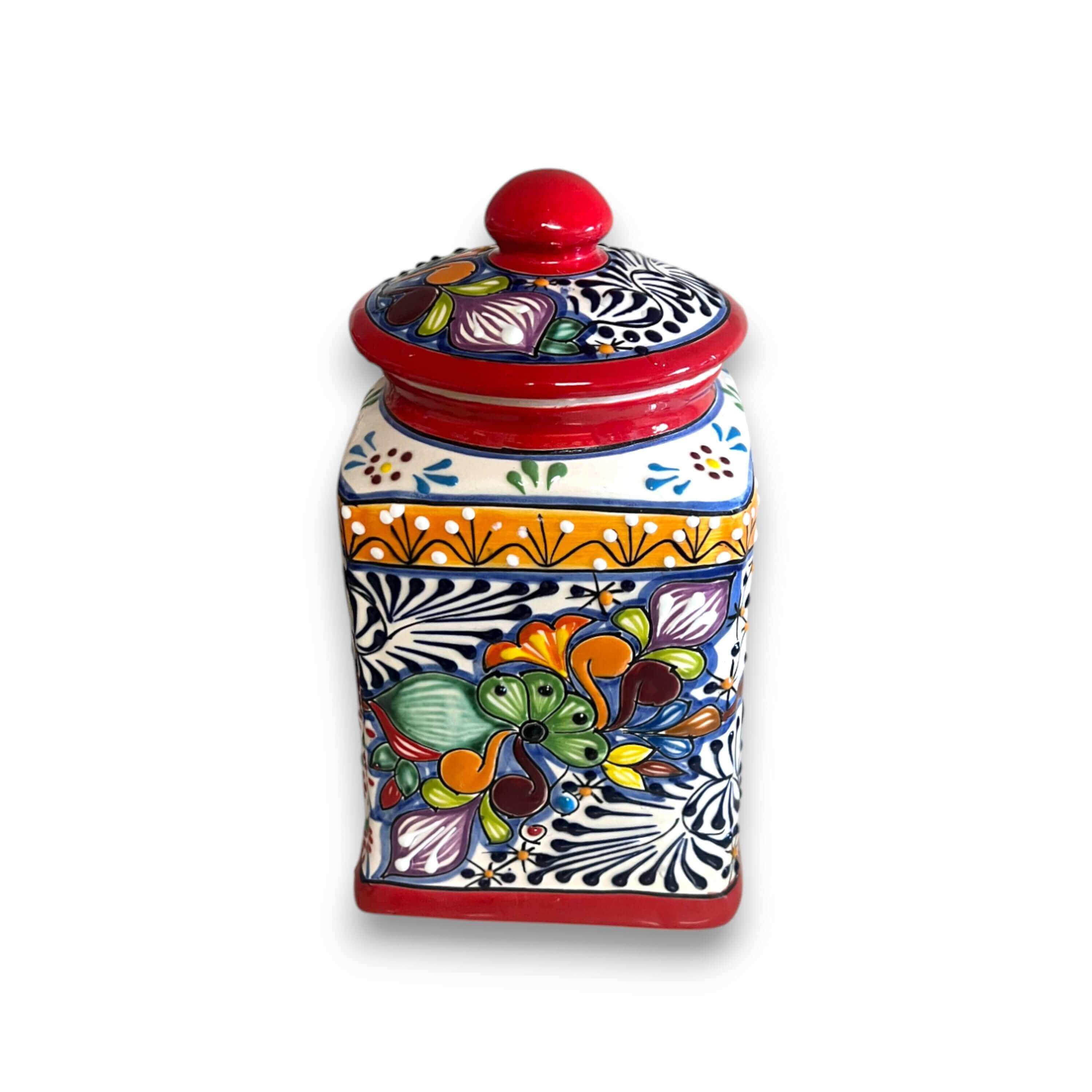 Juego de botes Talavera rojos | Tarros de cocina mexicanos pintados a mano