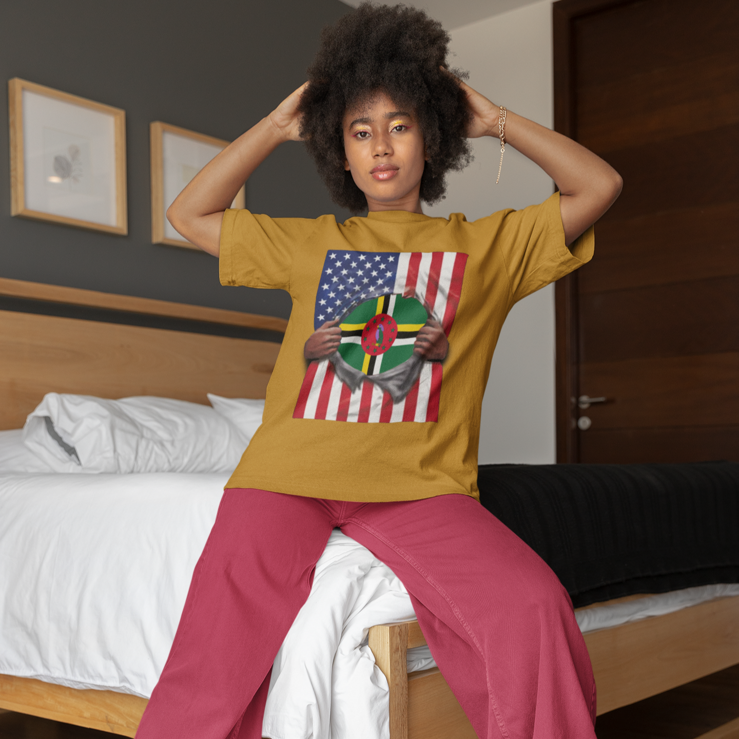 Camiseta Bandera de Dominica + EE. UU. | Bandera Dominicana + Americana Rasgada 4 de Julio | Camisetas Latinas Divertidas | 4 Colores
