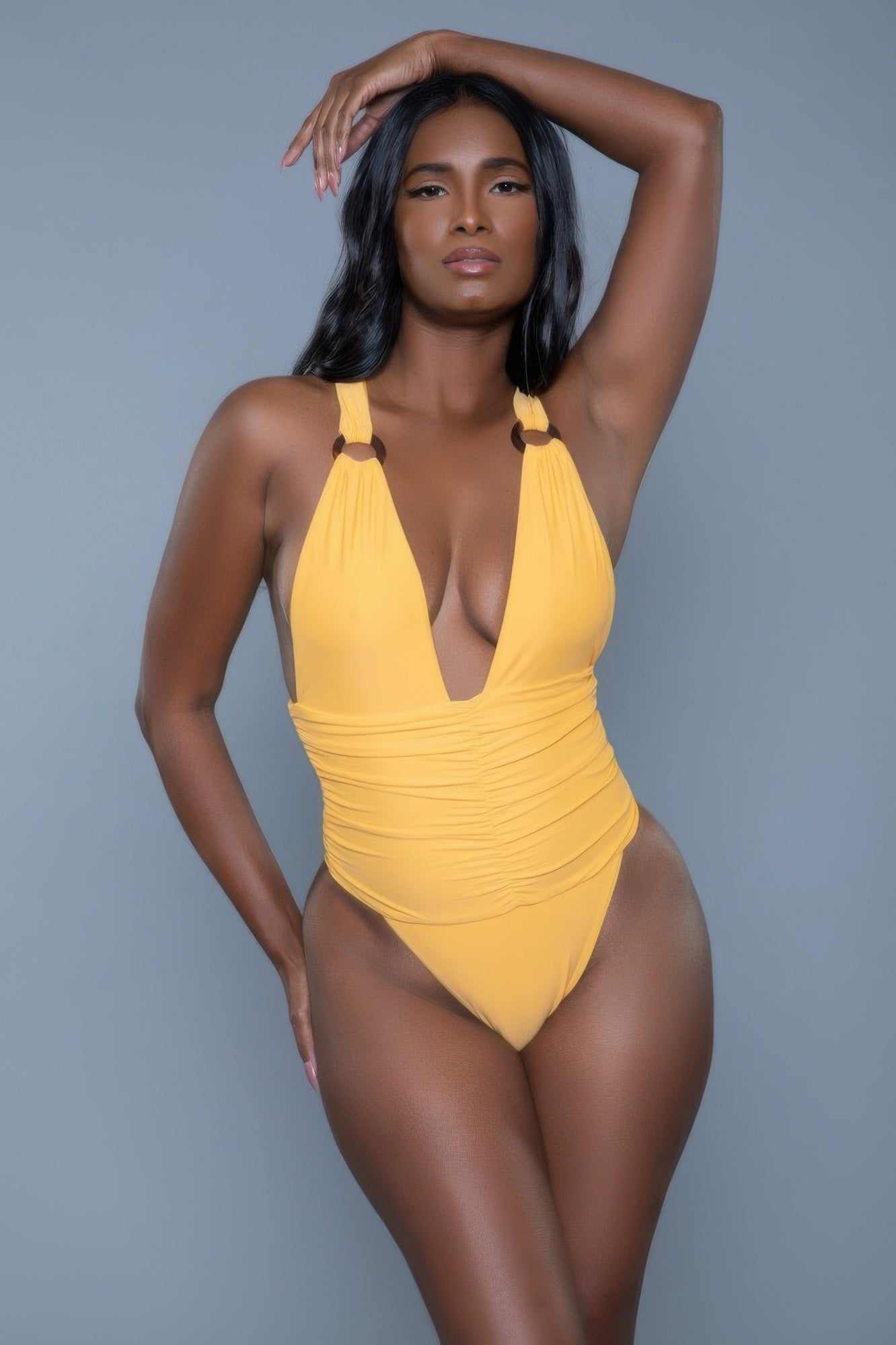 Women's Deep V Plunge Swimwear Swimsuit in Yellow