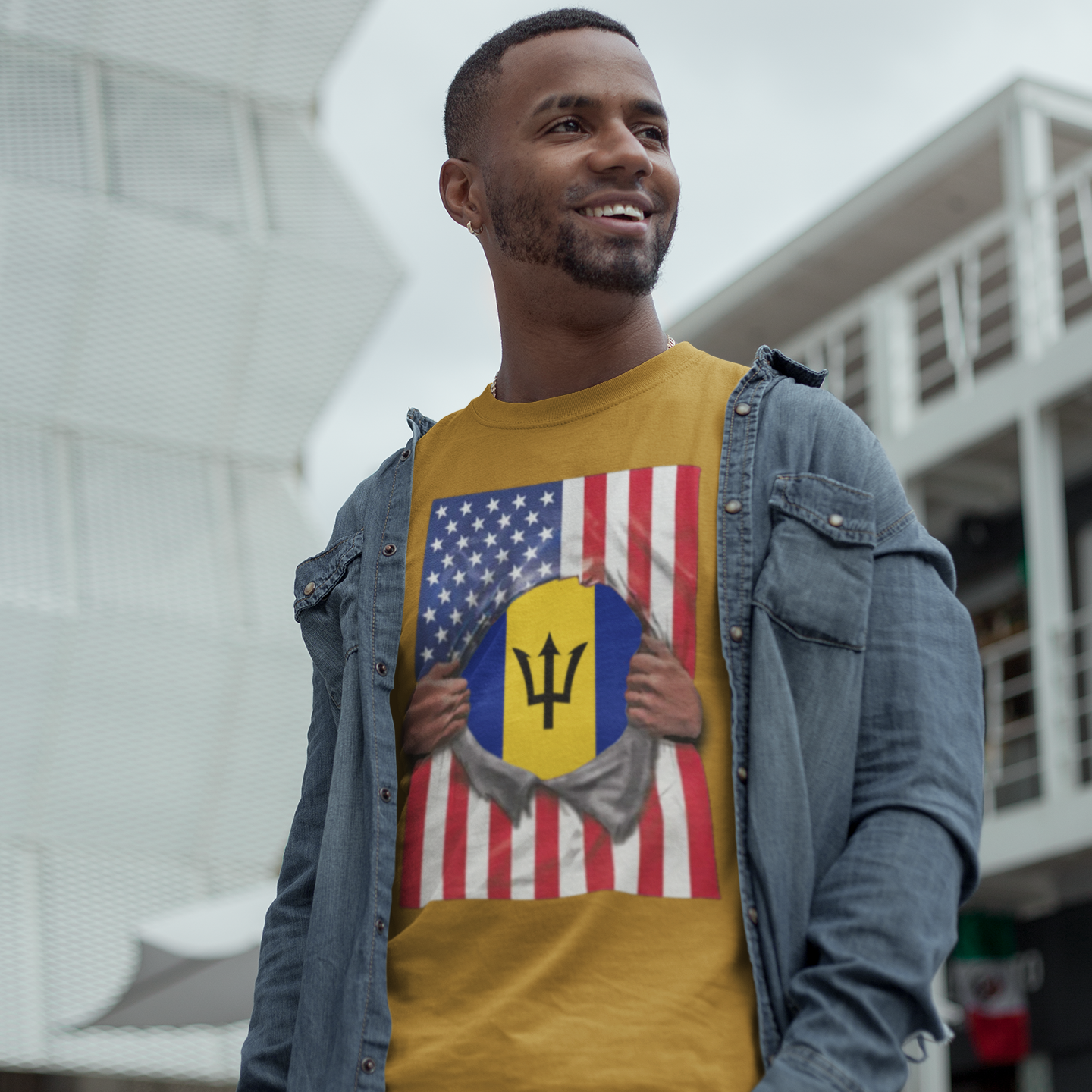 Camiseta Bandera Barbados + USA | Bandera Barbada + Americana Rasgada 4 de Julio | Camisetas Latinas Divertidas | 4 Colores