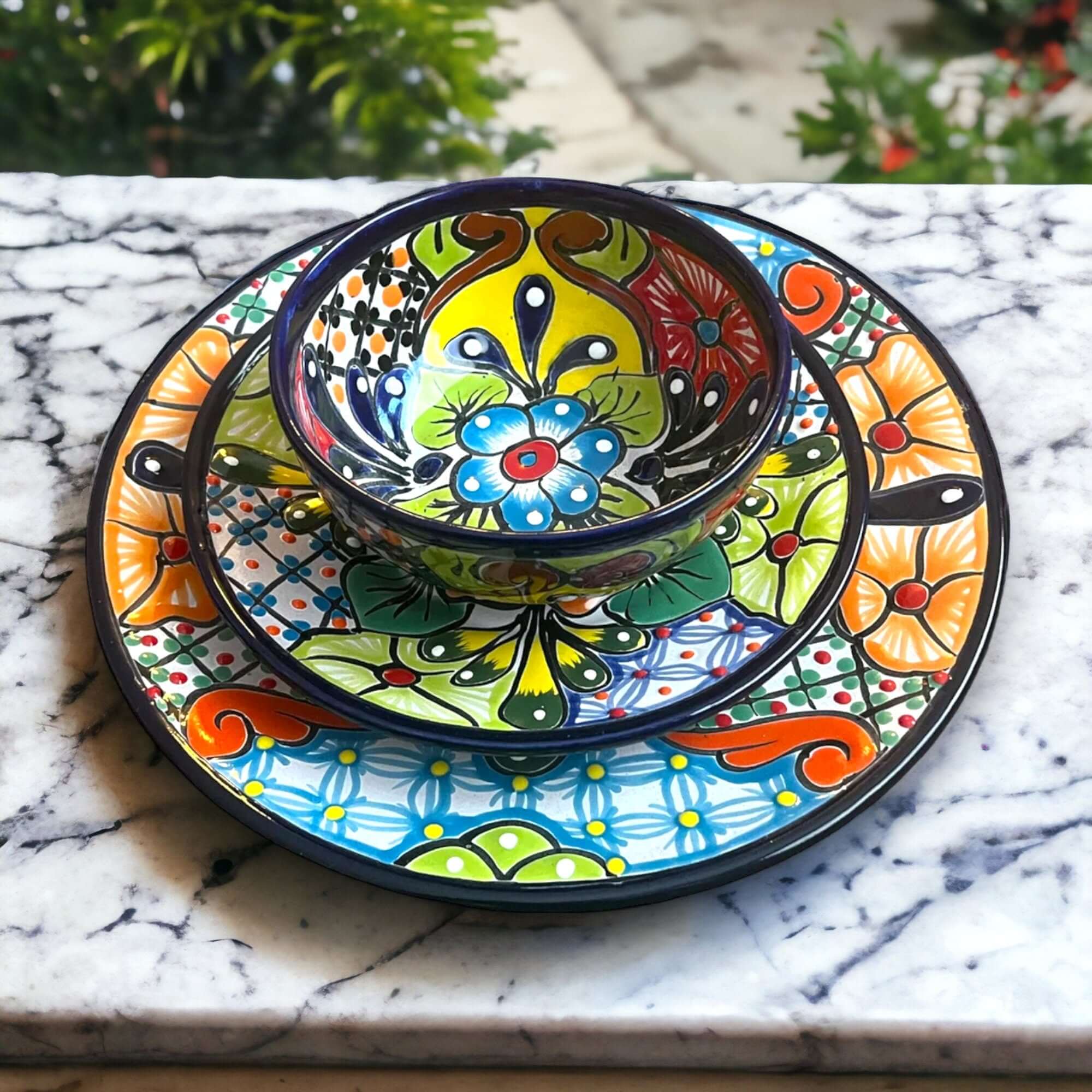 Vajilla Talavera | Juego de 51 piezas de vajilla floral para 8 personas